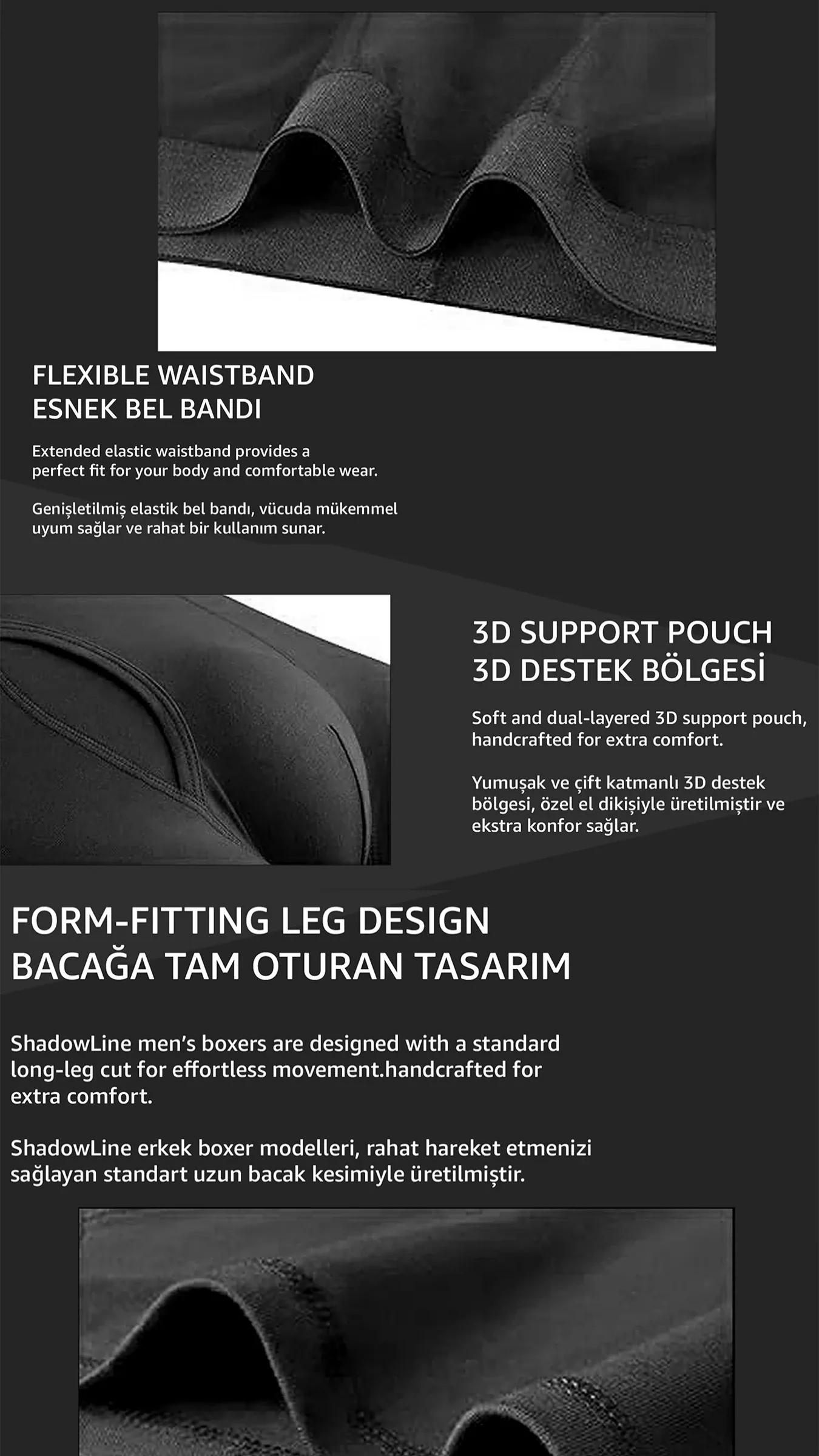 Likralı 5'li Kutu Premium Uzun Paçalı Erkek Boxer ShadowLine