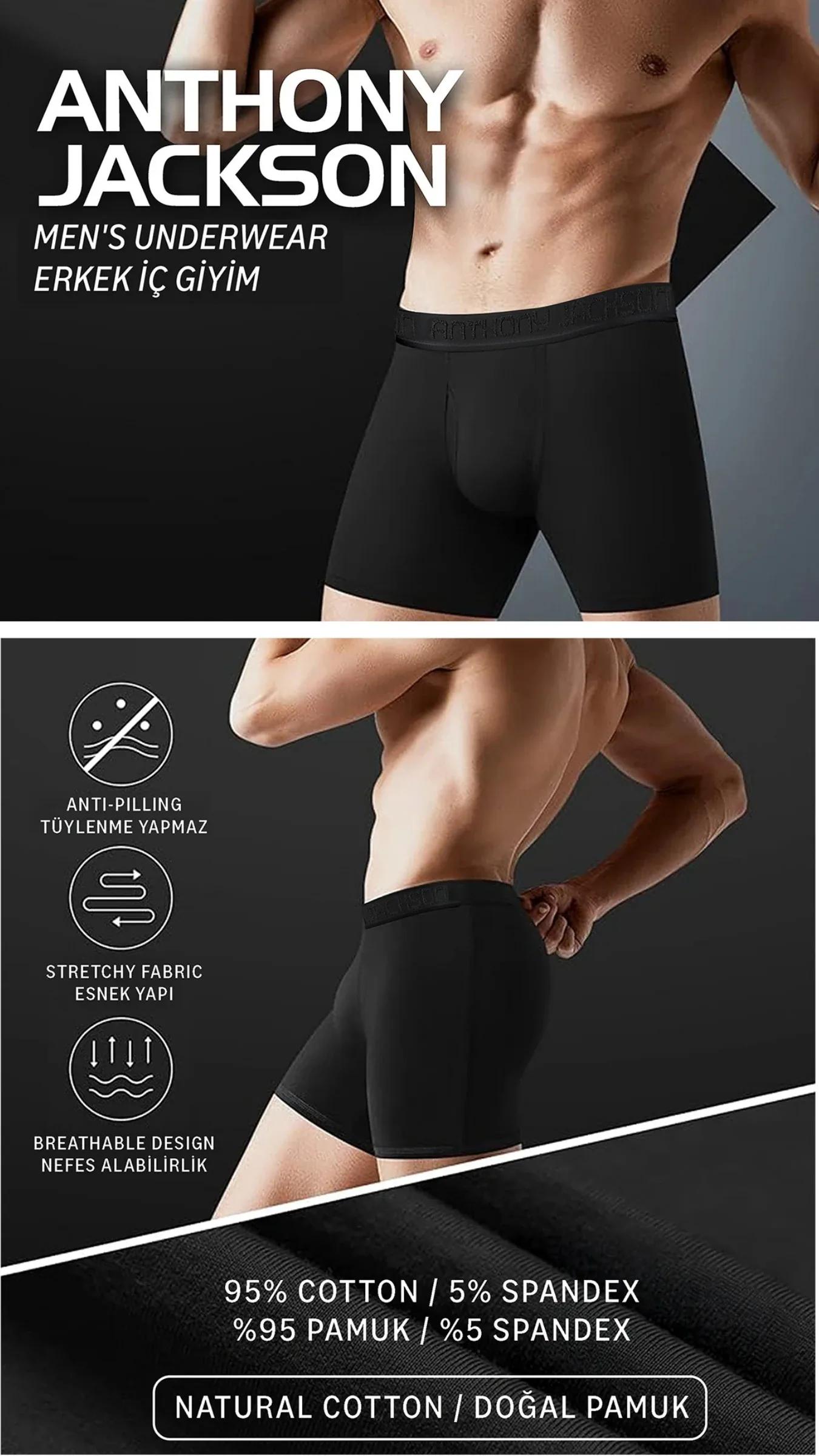 Likralı 5'li Kutu Premium Uzun Paçalı Erkek Boxer ShadowLine