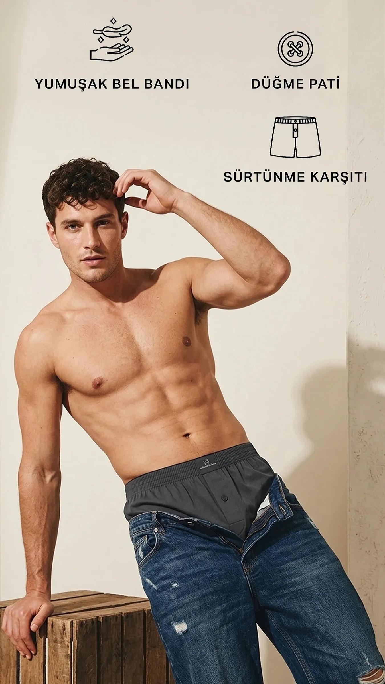 %100 Pamuk 5'li Kutu Premium Havlu Bel Erkek Boxer Valerio