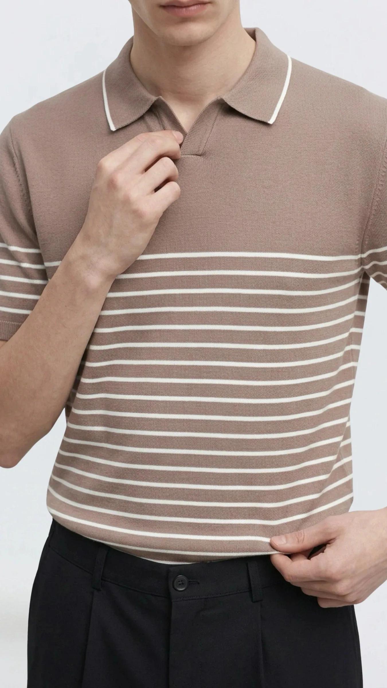 Premium Erkek Triko Polo Tişört Çizgili Emiliano