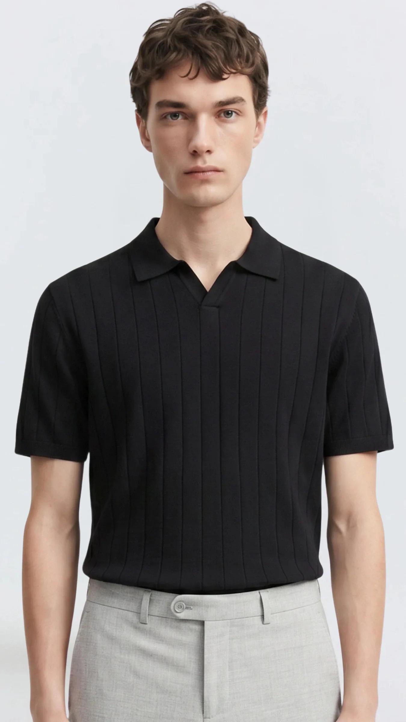 Premium Erkek Triko Polo Yaka T-Shirt Ravello - Siyah