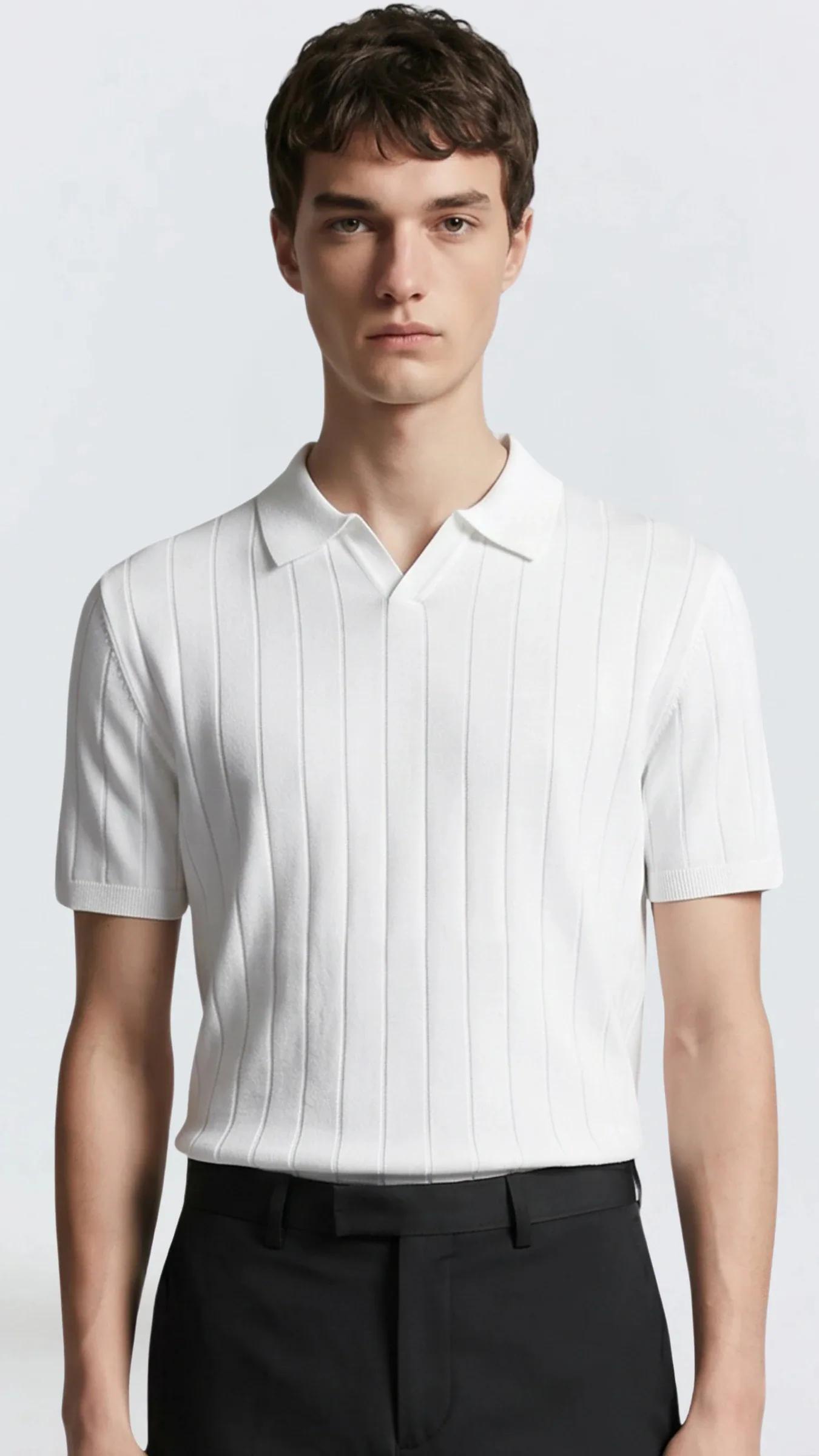 Premium Erkek Triko Polo Yaka T-Shirt Ravello - Beyaz