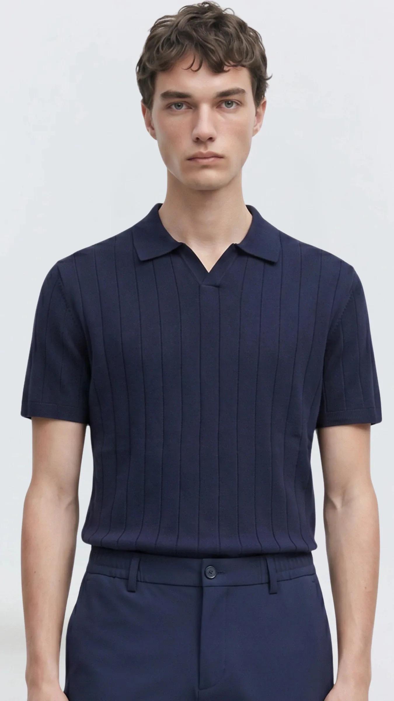 Premium Erkek Triko Polo Yaka T-Shirt Ravello - Lacivert