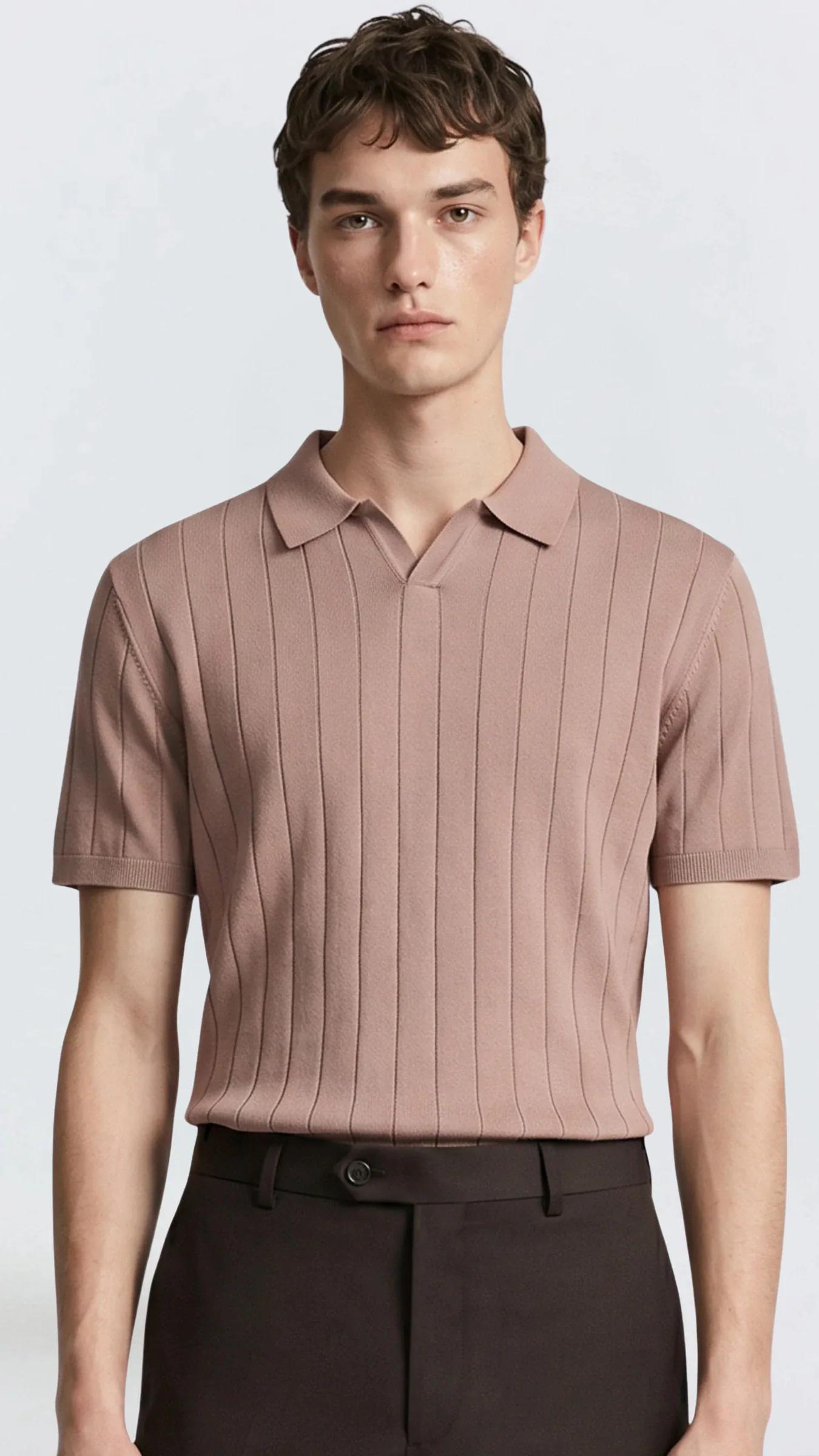Premium Erkek Triko Polo Yaka T-Shirt Ravello - Açık Kahve
