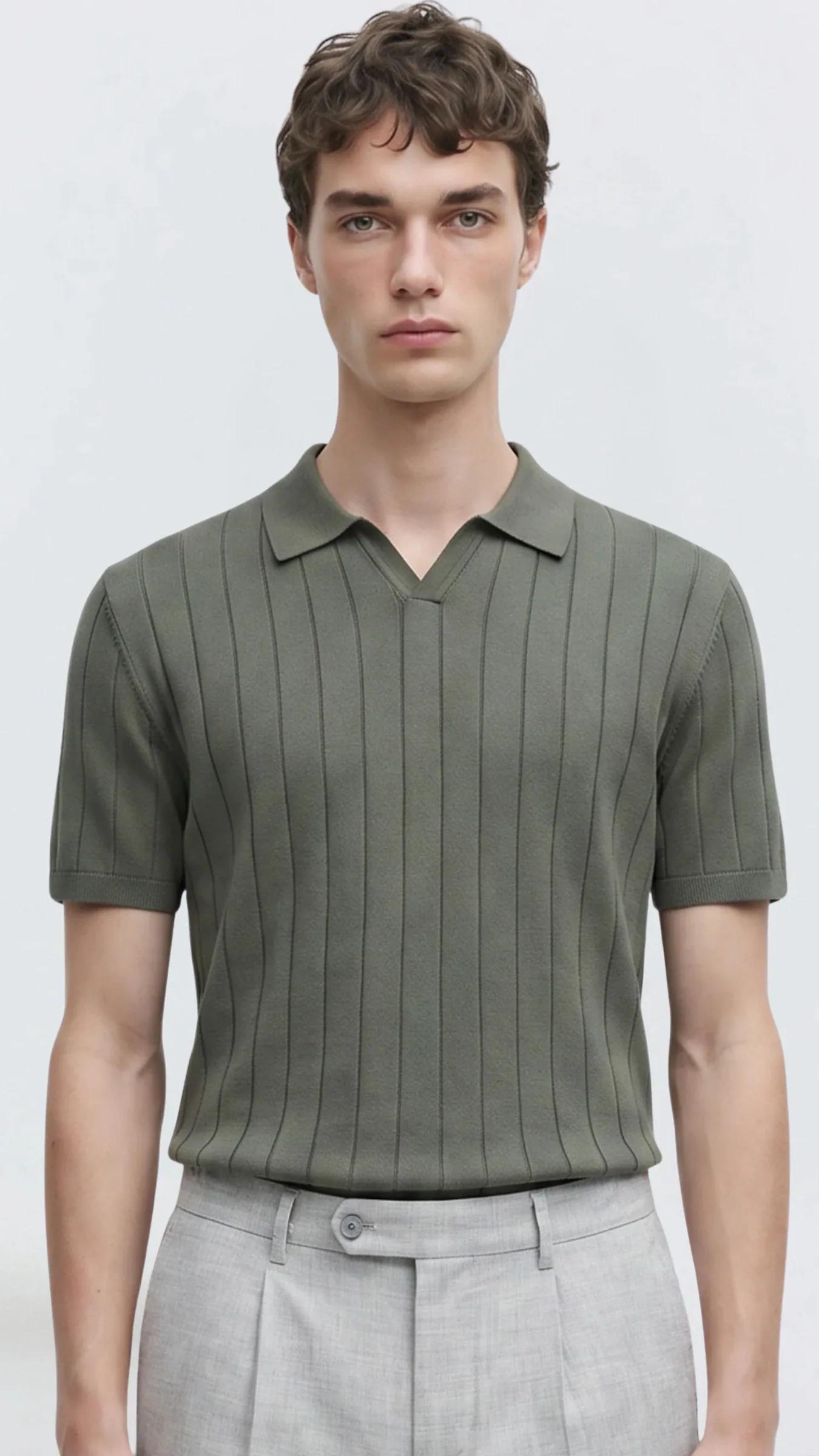 Premium Erkek Triko Polo Yaka T-Shirt Ravello - Haki