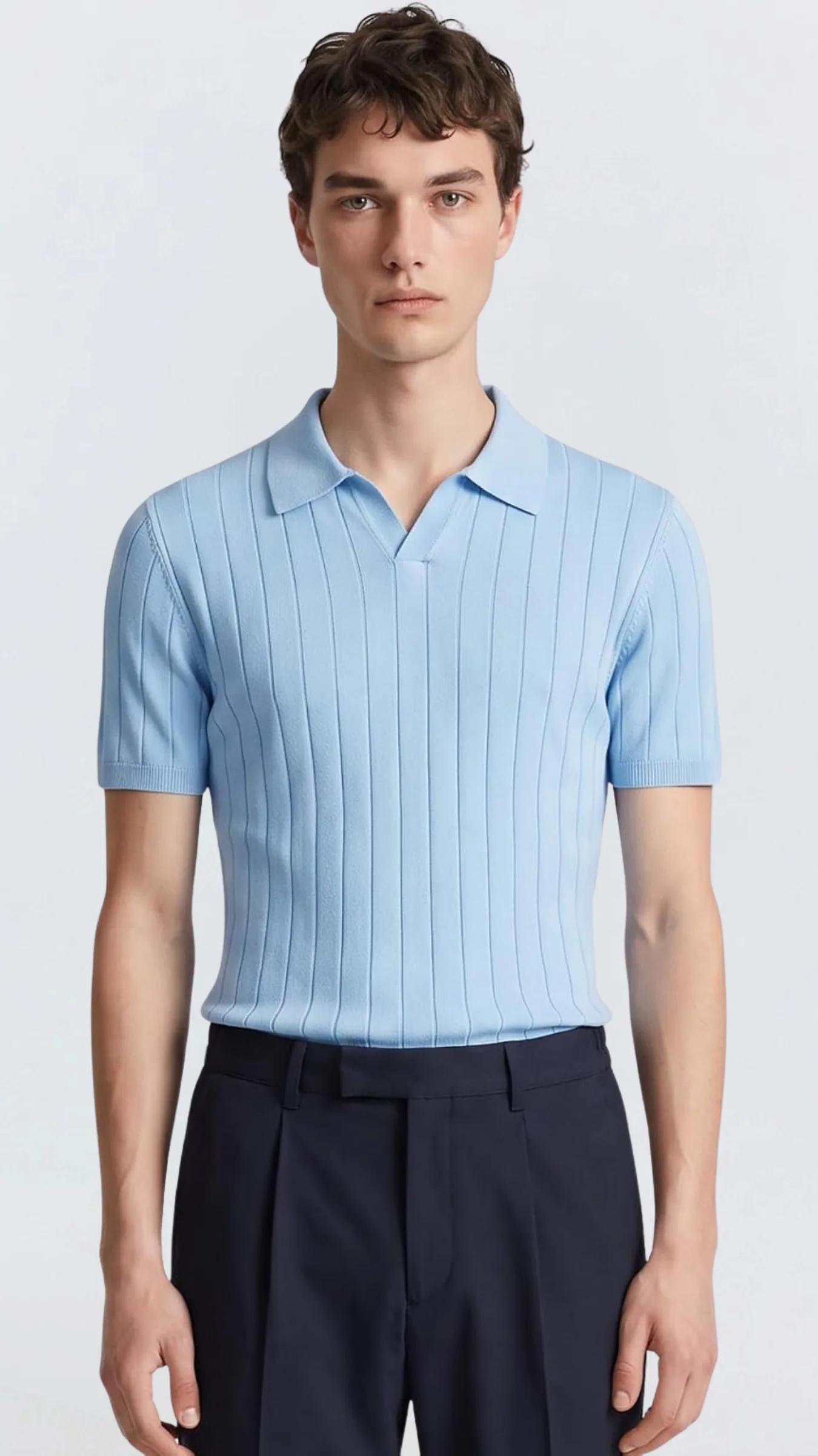 Premium Erkek Triko Polo Yaka T-Shirt Ravello - Mavi