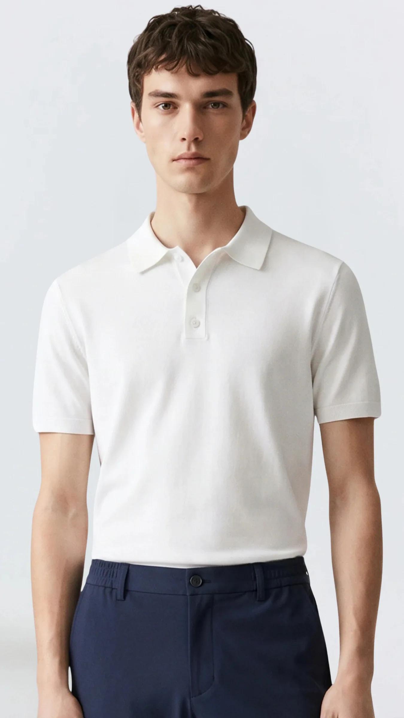 Premium Erkek Triko Polo Yaka T-Shirt Giovanni - Beyaz