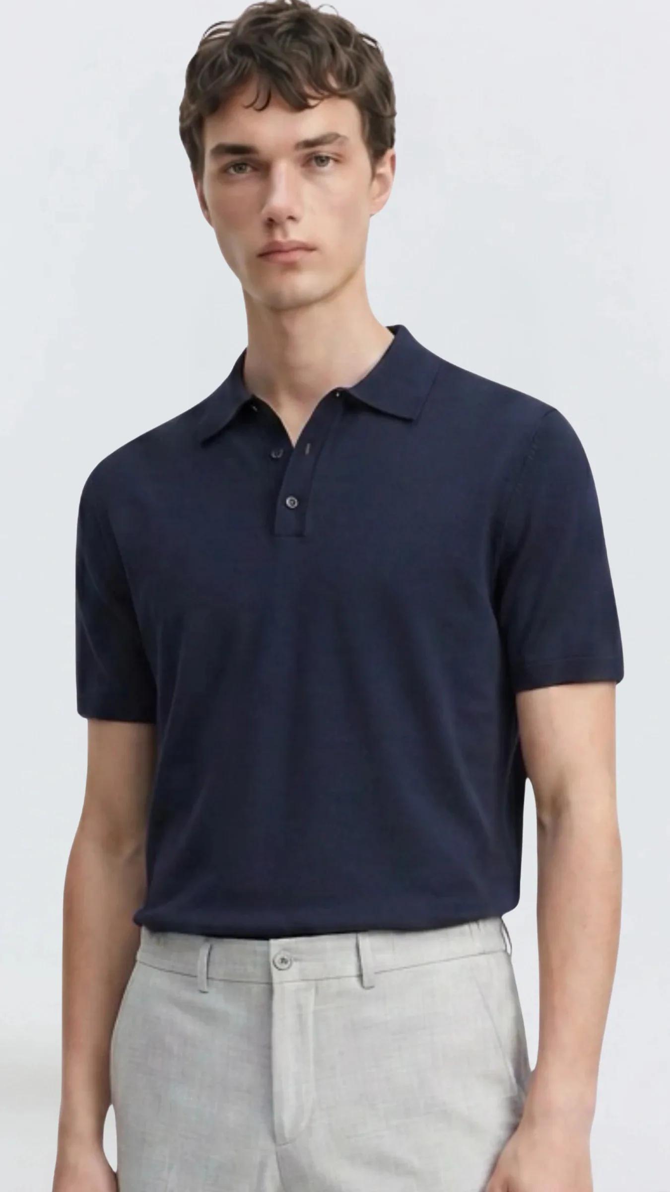 Premium Erkek Triko Polo Yaka T-Shirt Giovanni - Lacivert
