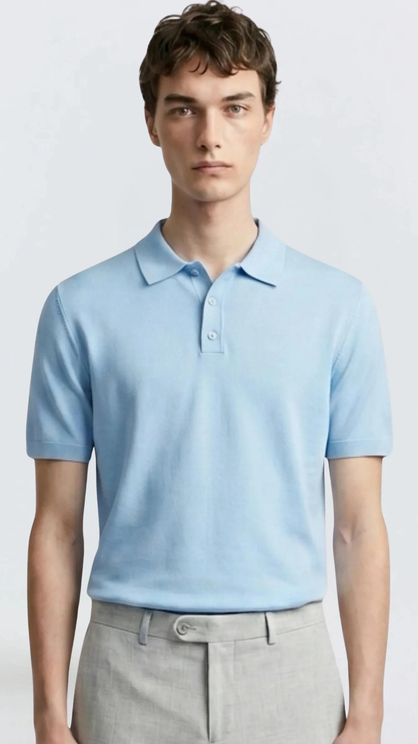 Premium Erkek Triko Polo Yaka T-Shirt Giovanni - Açık Mavi