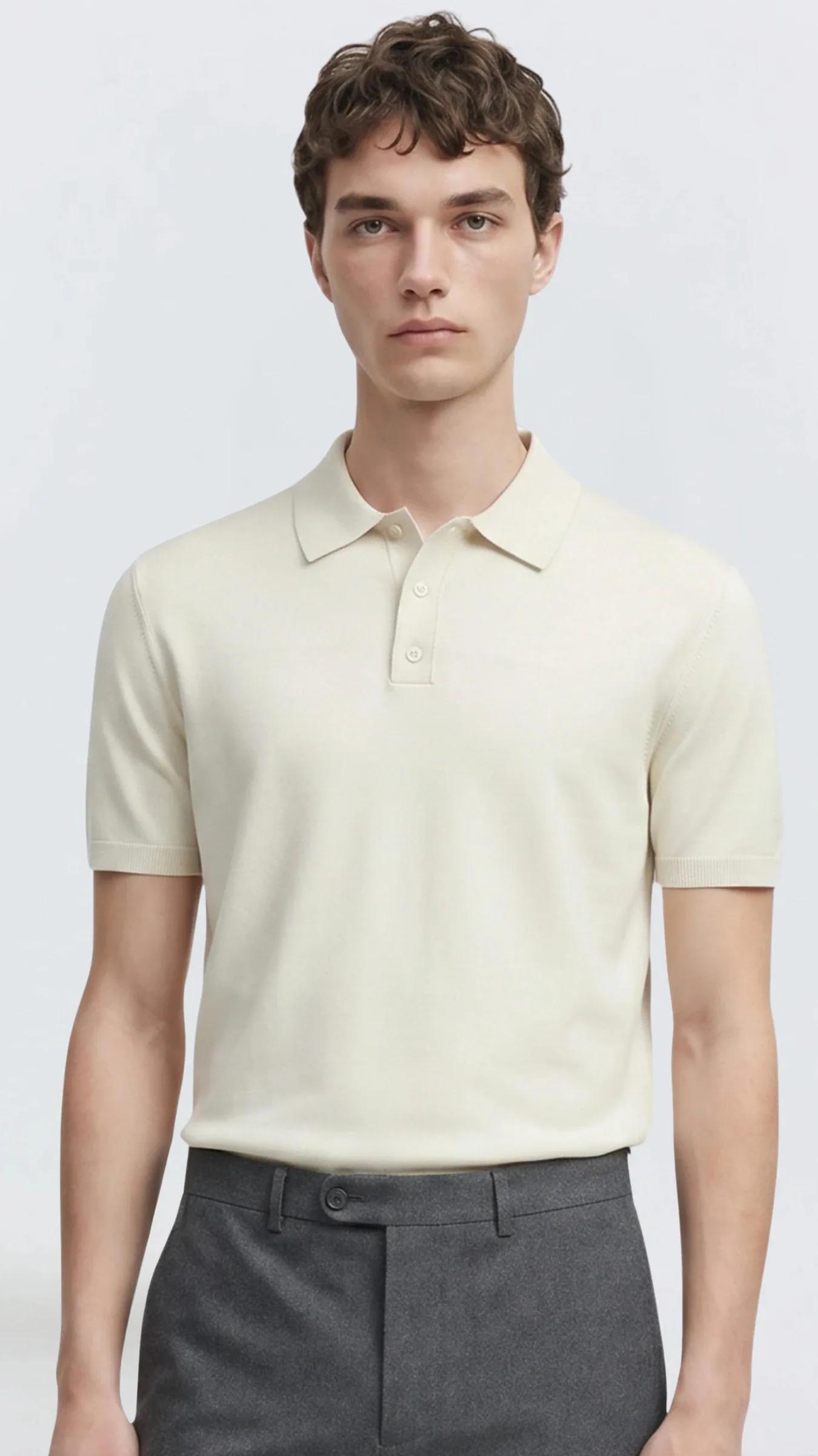 Premium Erkek Triko Polo Yaka T-Shirt Giovanni - Bej