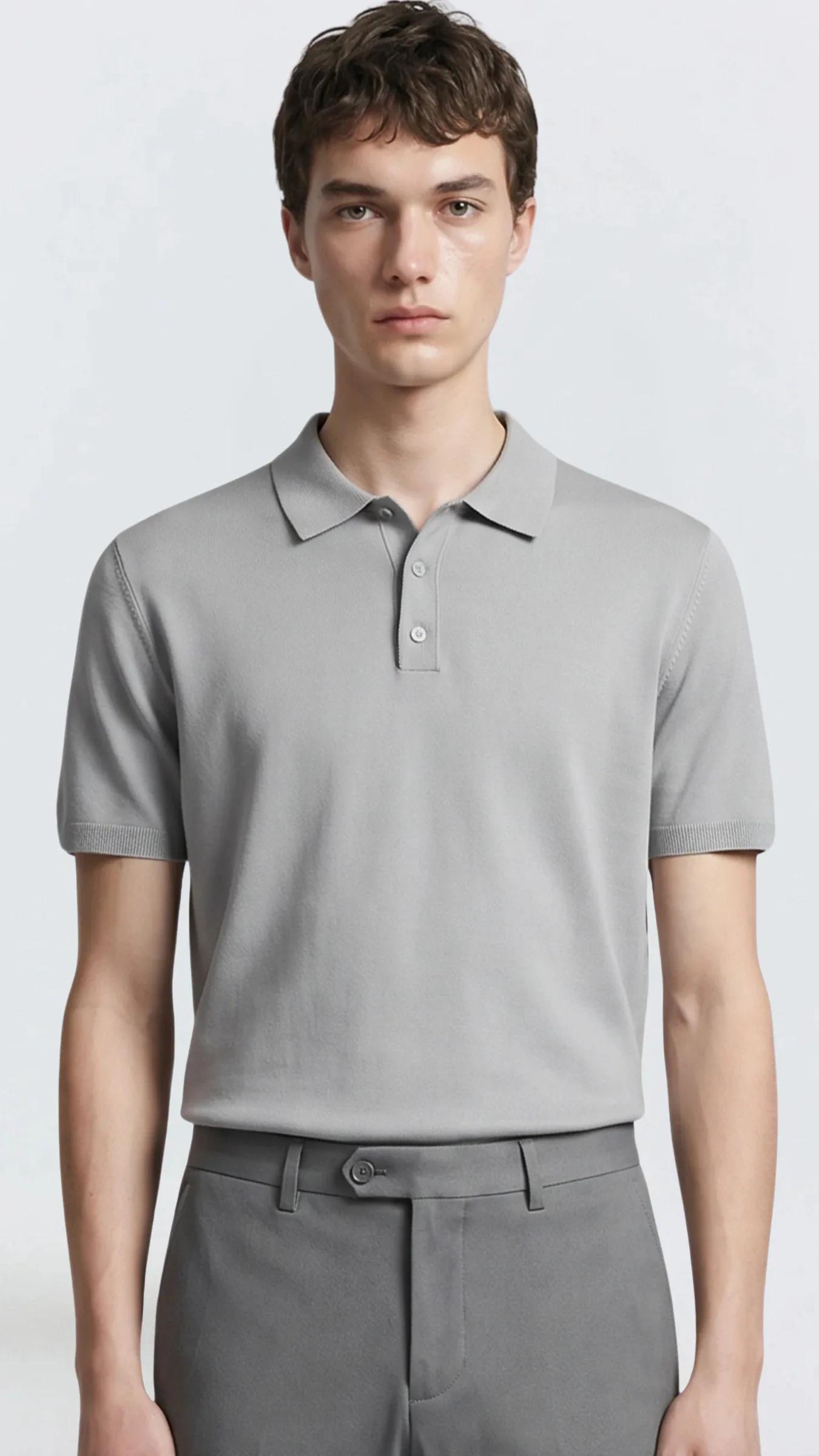 Premium Erkek Triko Polo Yaka T-Shirt Giovanni - Gri