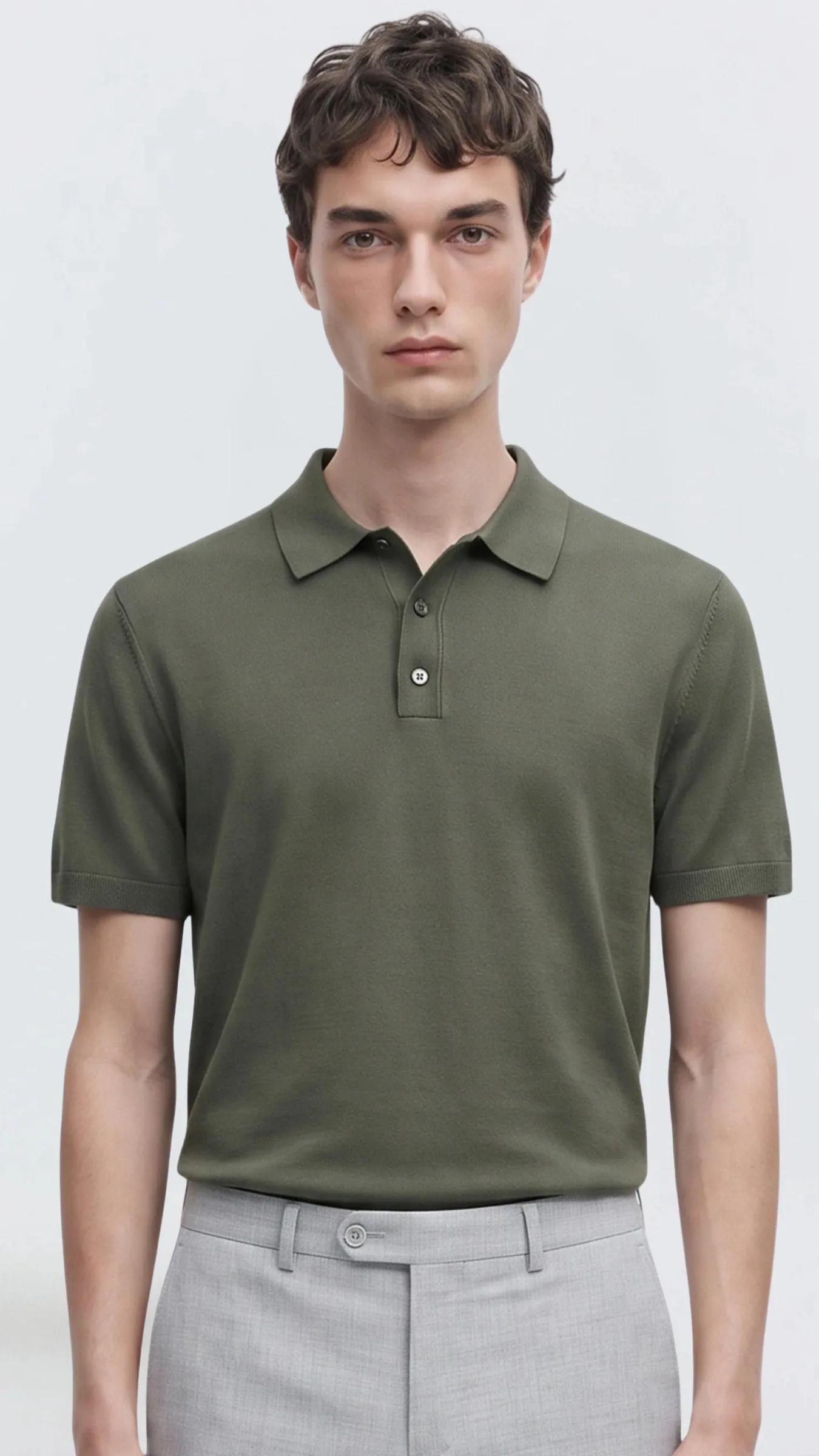 Premium Erkek Triko Polo Yaka T-Shirt Giovanni - Haki