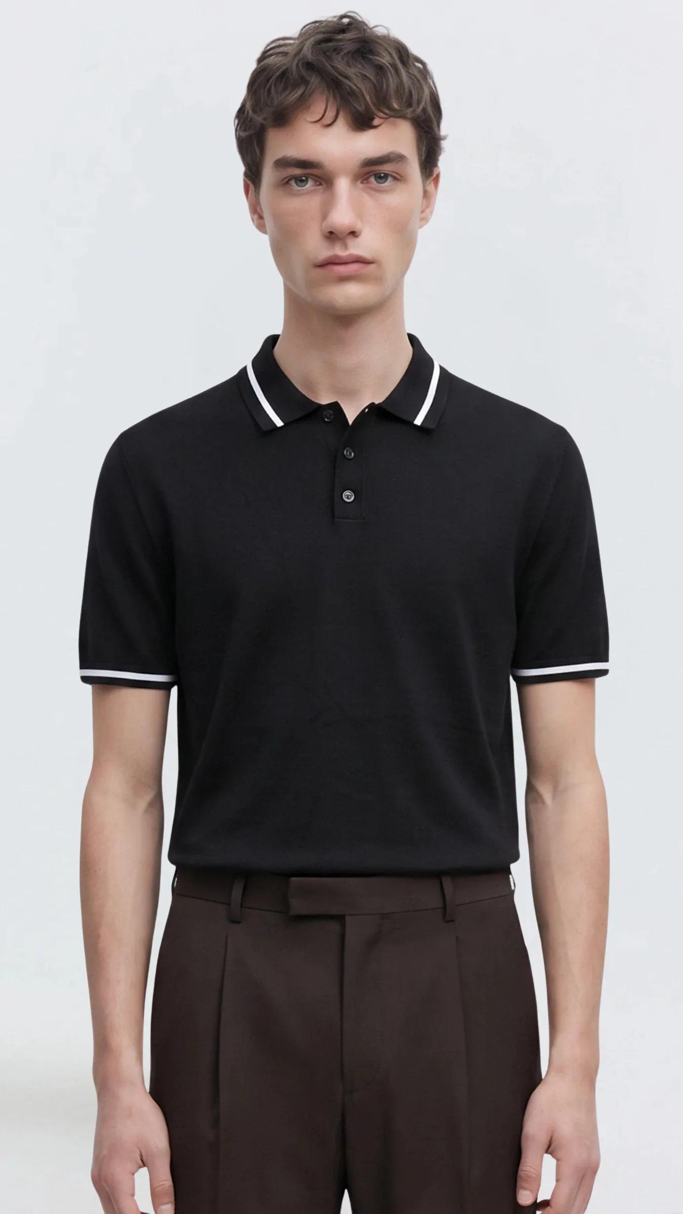 Premium Erkek Triko Polo Tişört Alberto - Siyah