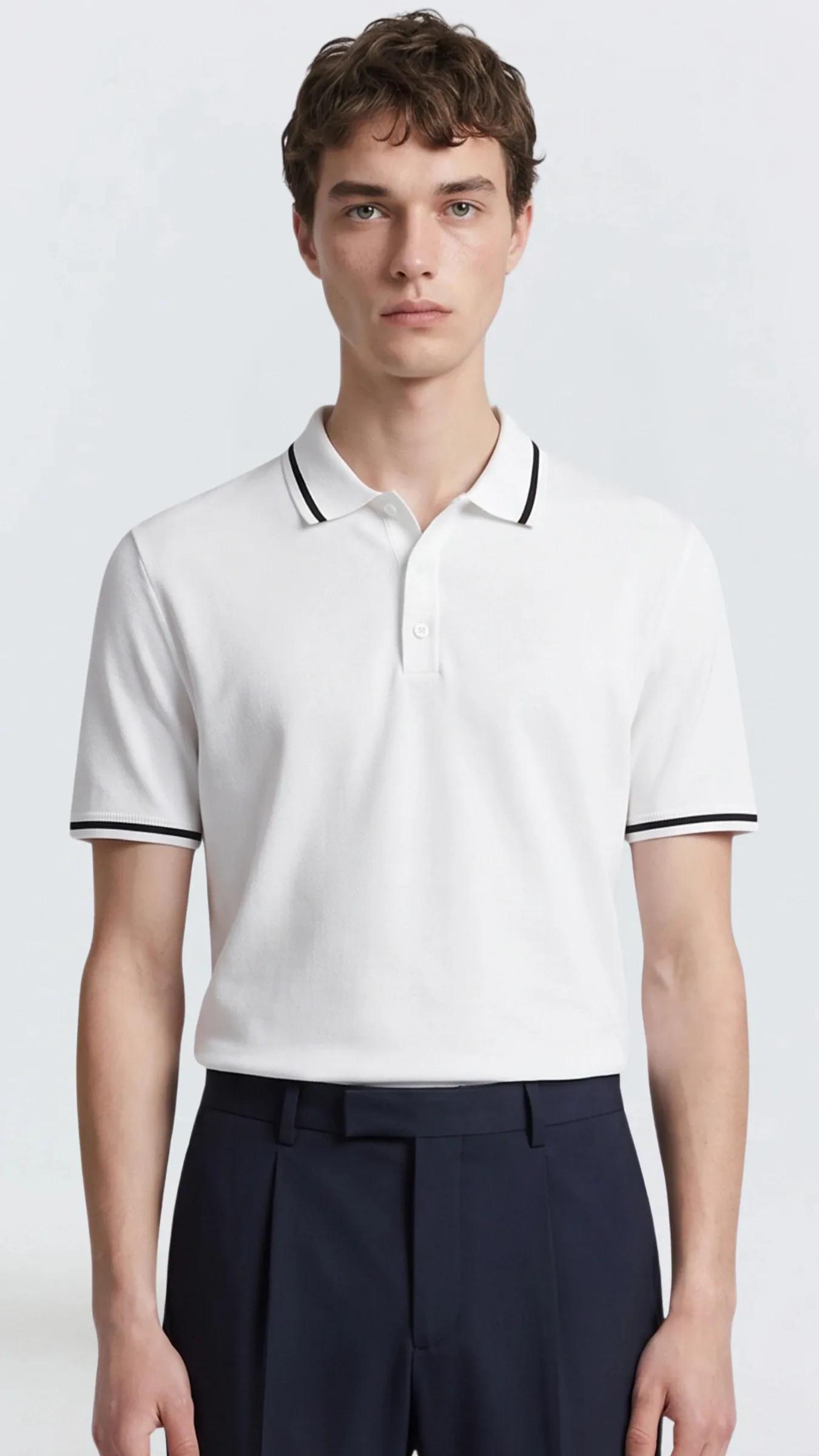 Premium Erkek Triko Polo Tişört Alberto - Beyaz