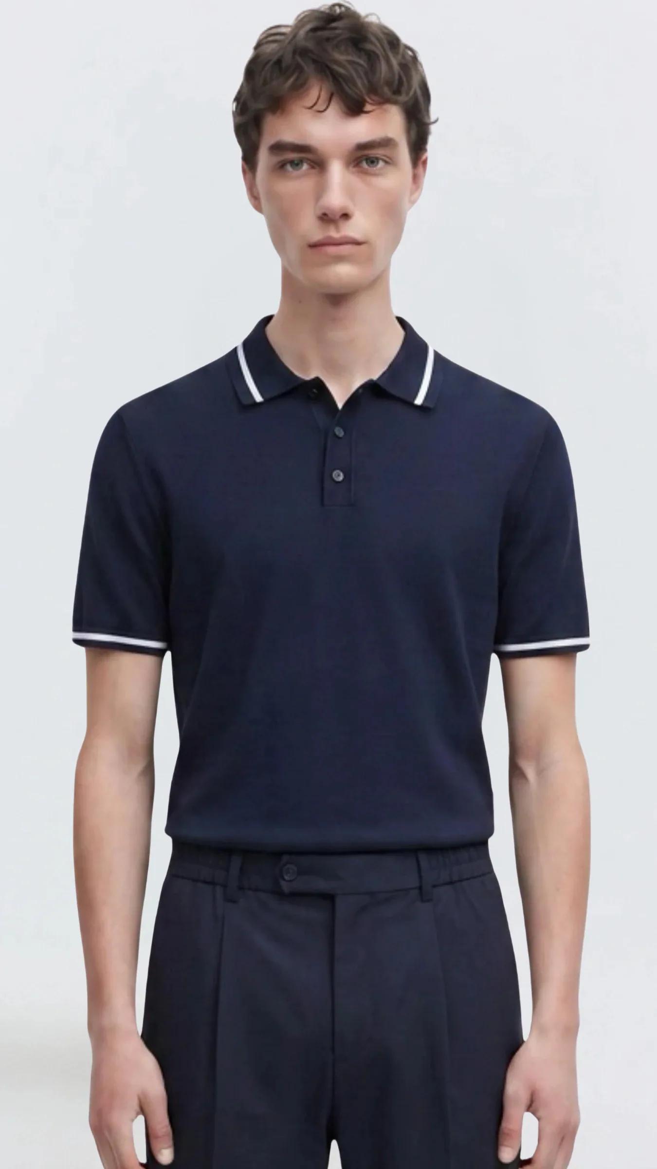 Premium Erkek Triko Polo Tişört Alberto - Lacivert