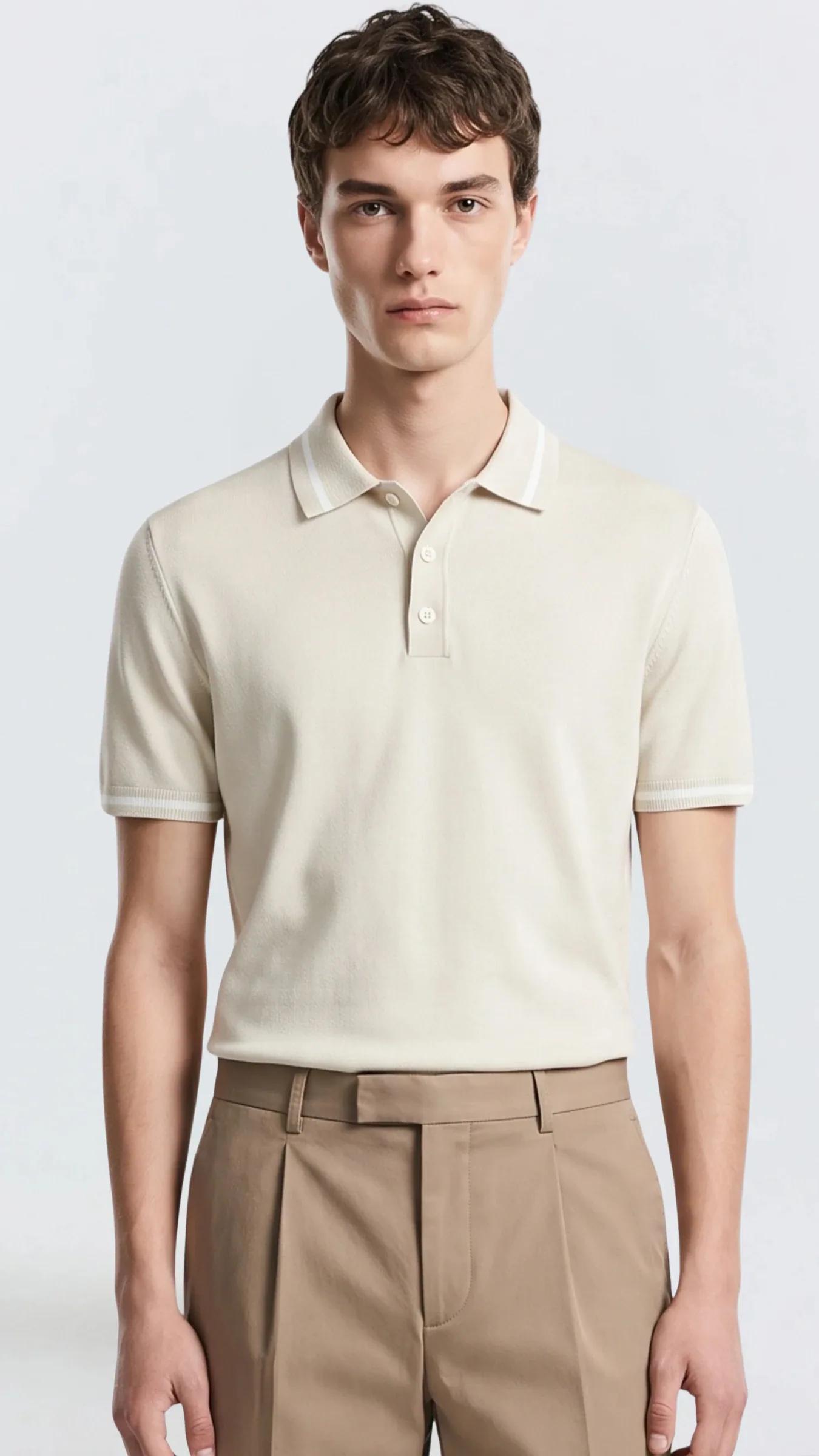 Premium Erkek Triko Polo Tişört Alberto - Bej