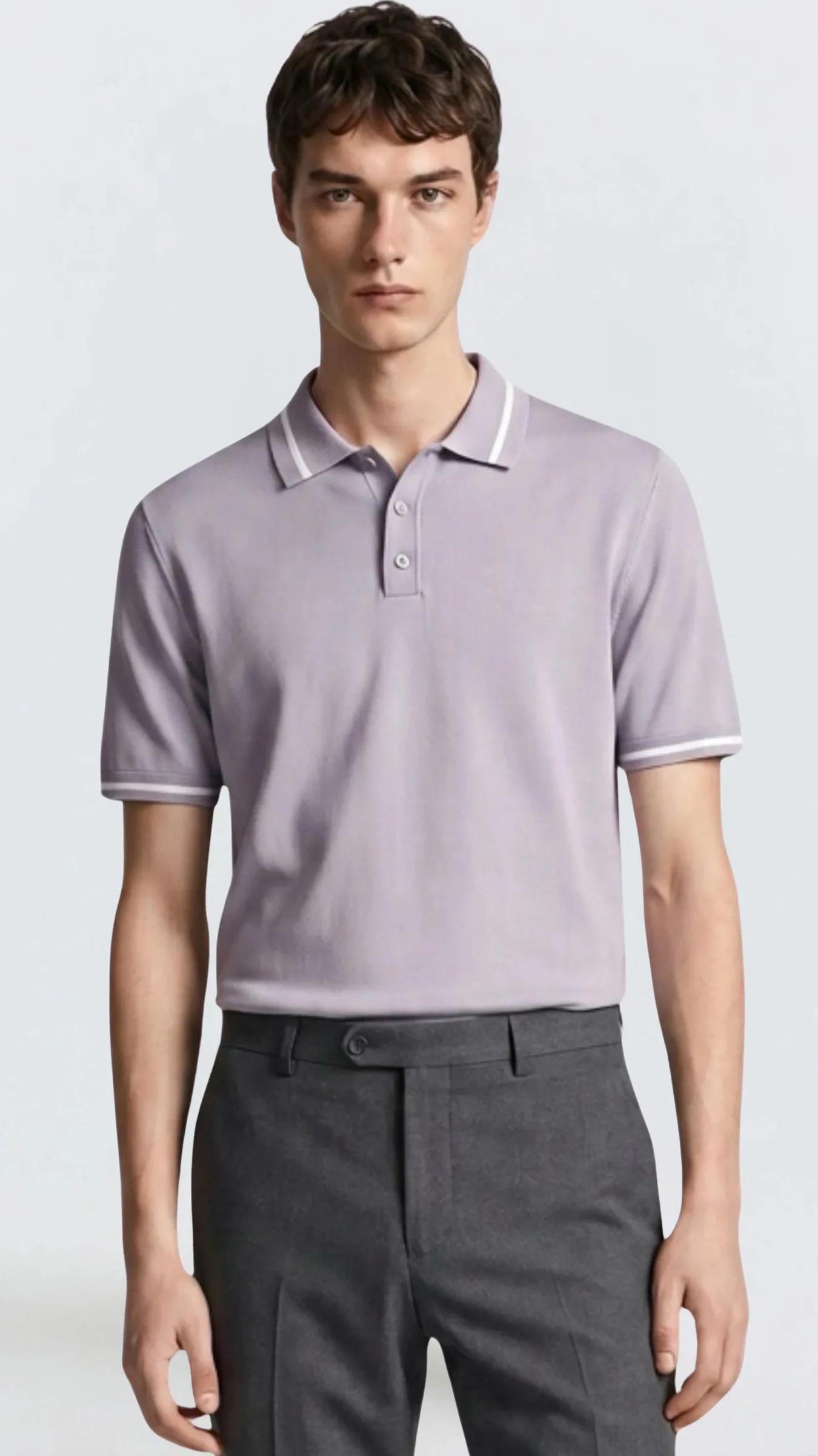 Premium Erkek Triko Polo Tişört Alberto - Gri