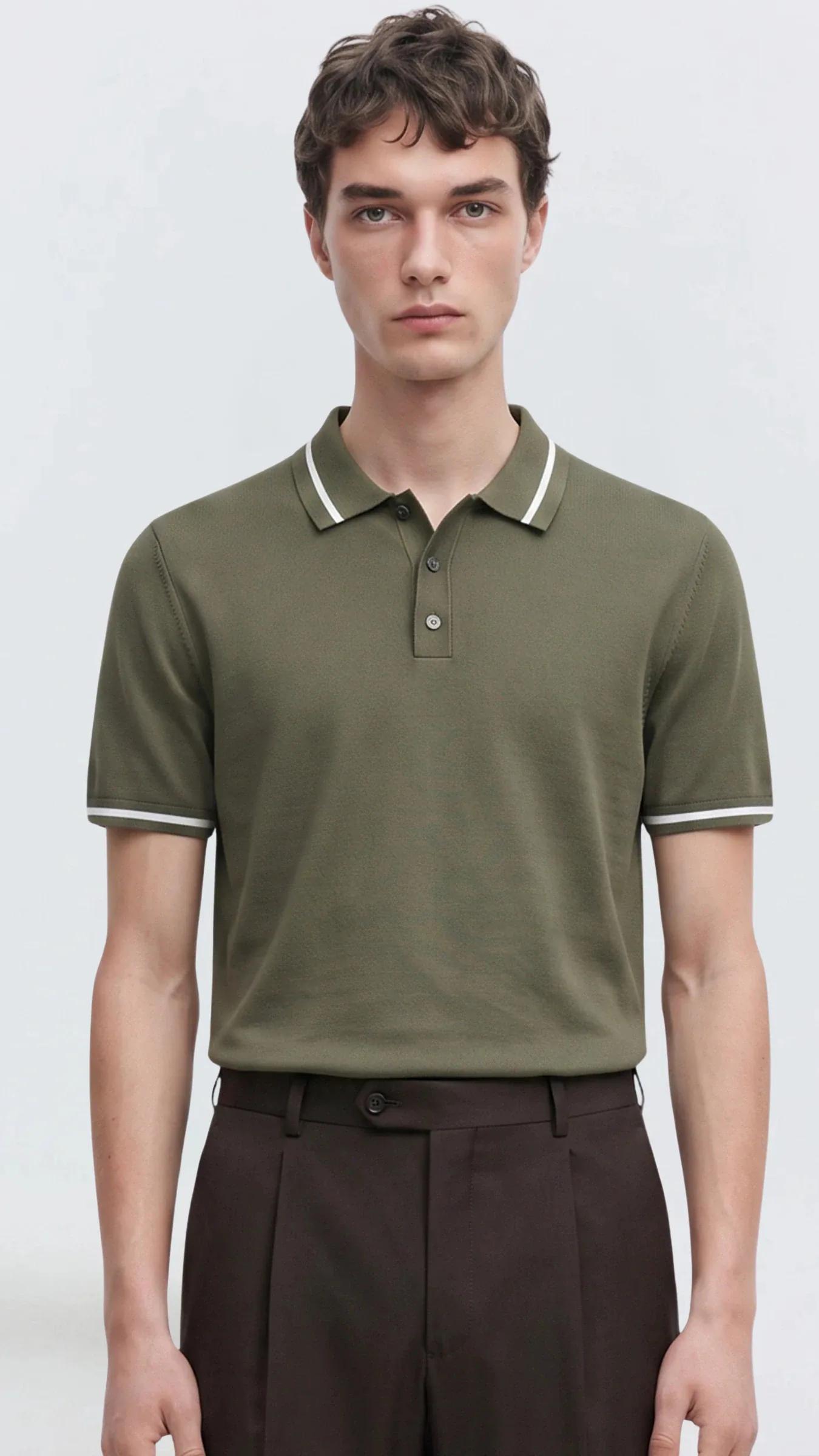 Premium Erkek Triko Polo Tişört Alberto - Haki