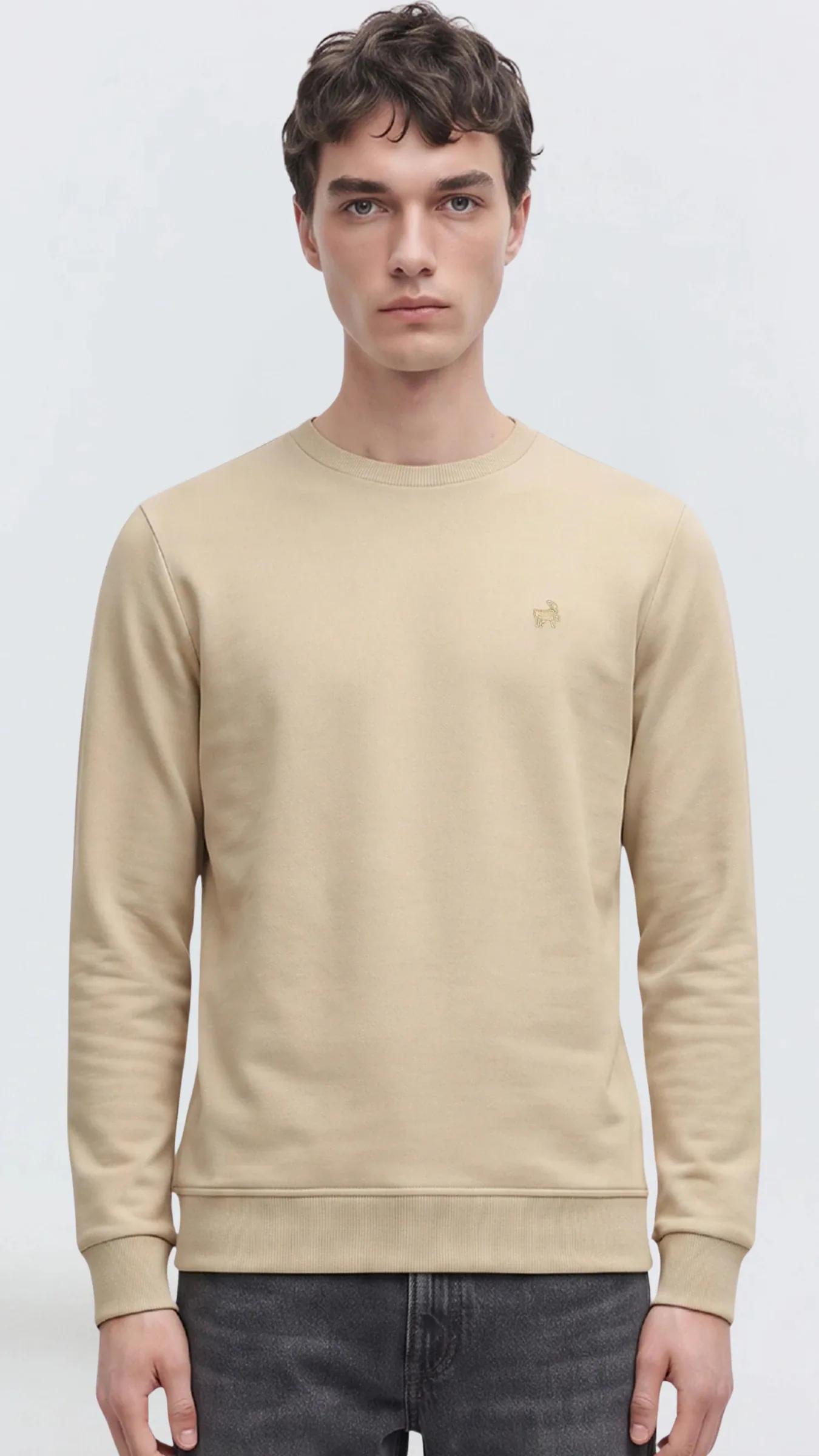 Premium Erkek Basic Logo Sweatshirt Nova - Bej
