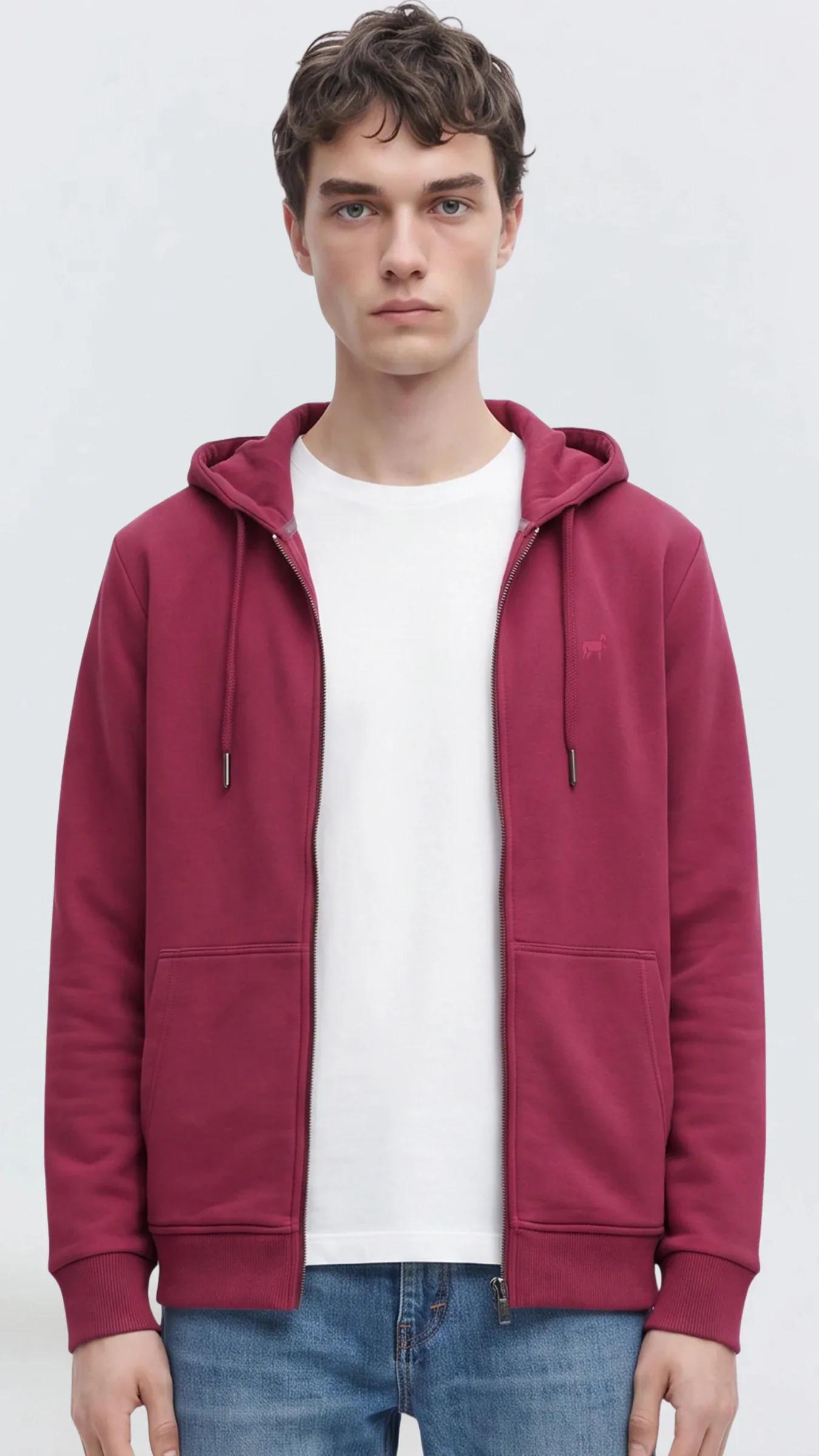 Premium Erkek Basic Logo Basic Kapüşonlu Sweatshirt Fermuarlı Onyx - Bordo