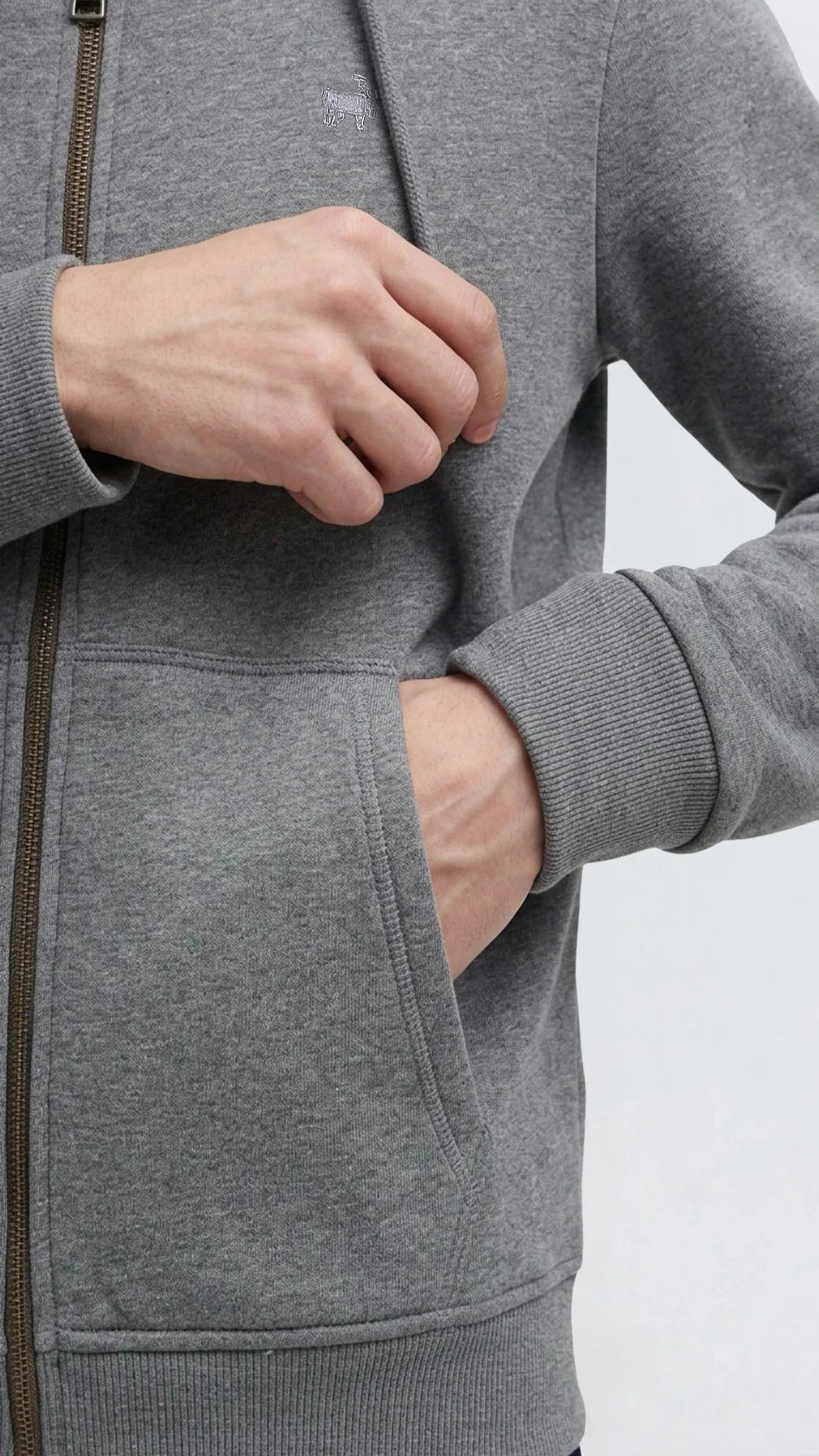 Premium Erkek Basic Logo Basic Kapüşonlu Sweatshirt Fermuarlı Onyx