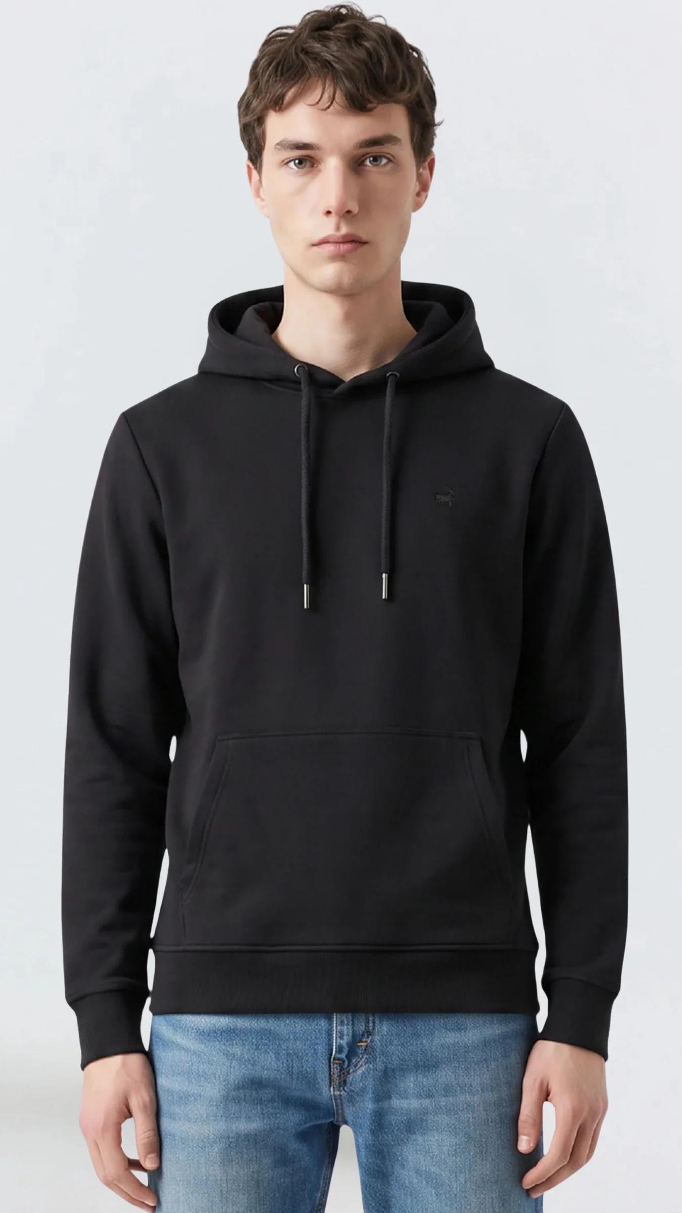 Premium Erkek Basic Logo Kapüşonlu Sweatshirt Flint - Siyah