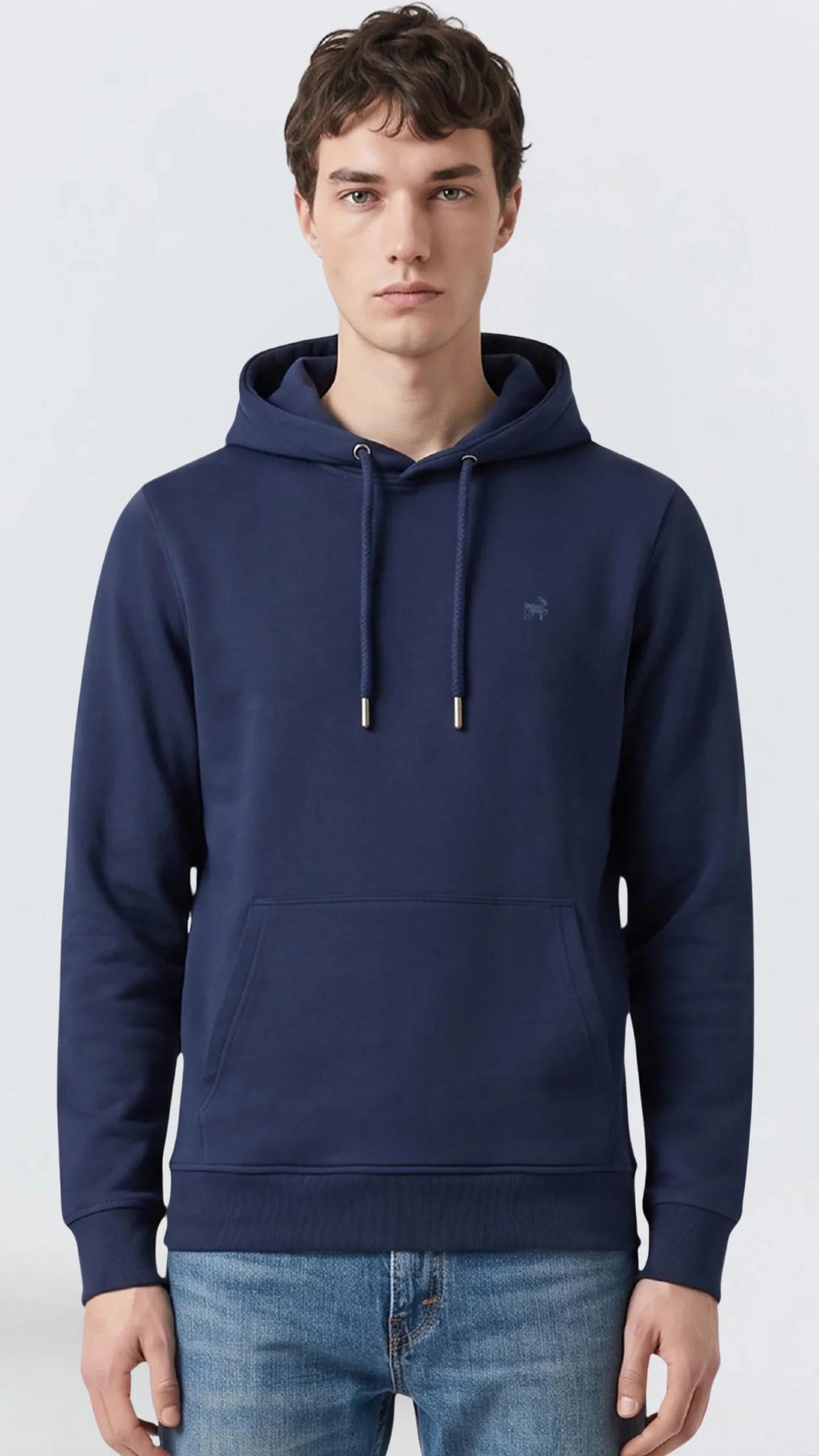 Premium Erkek Basic Logo Kapüşonlu Sweatshirt Flint - Lacivert