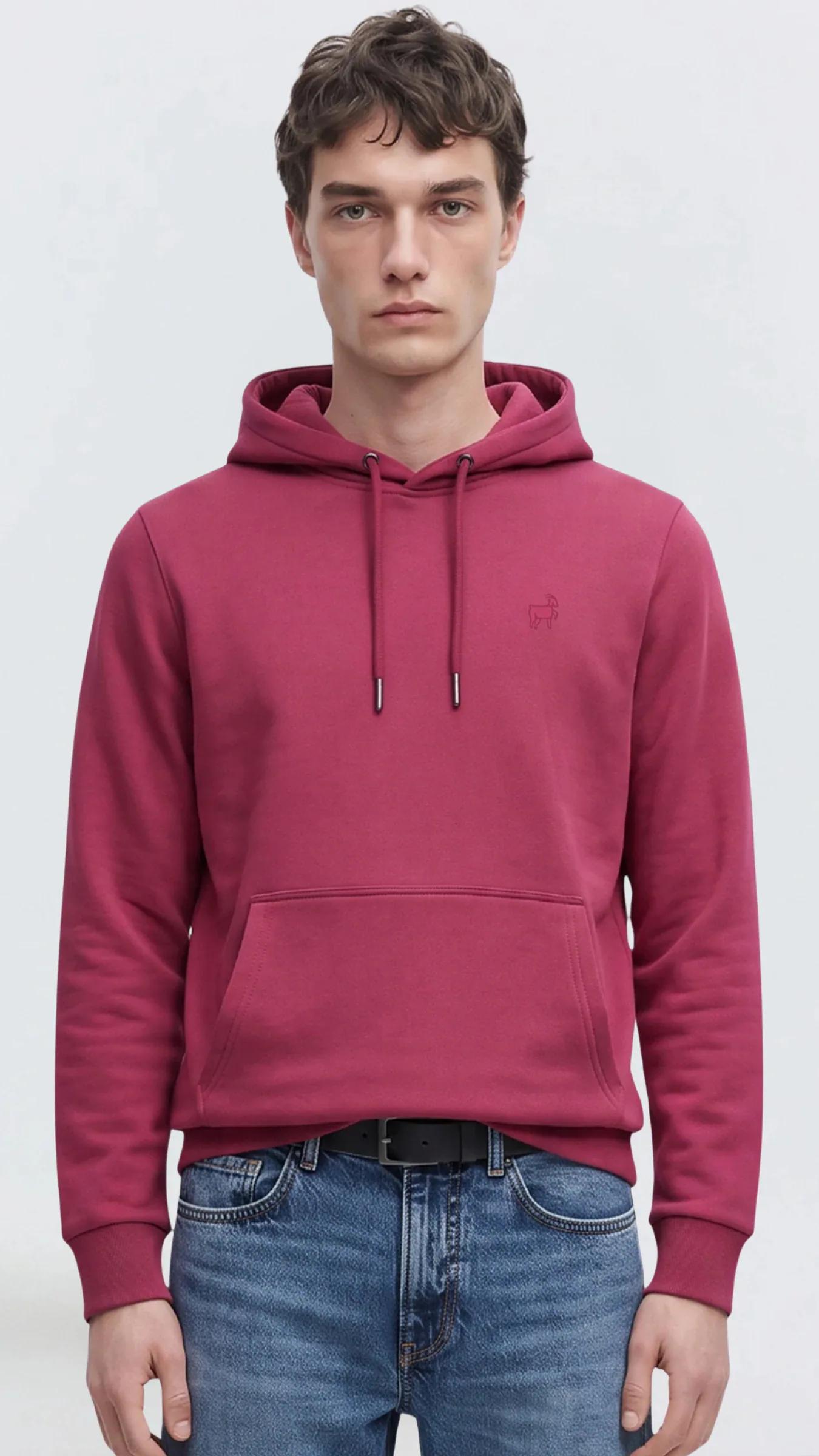 Premium Erkek Basic Logo Kapüşonlu Sweatshirt Flint - Bordo