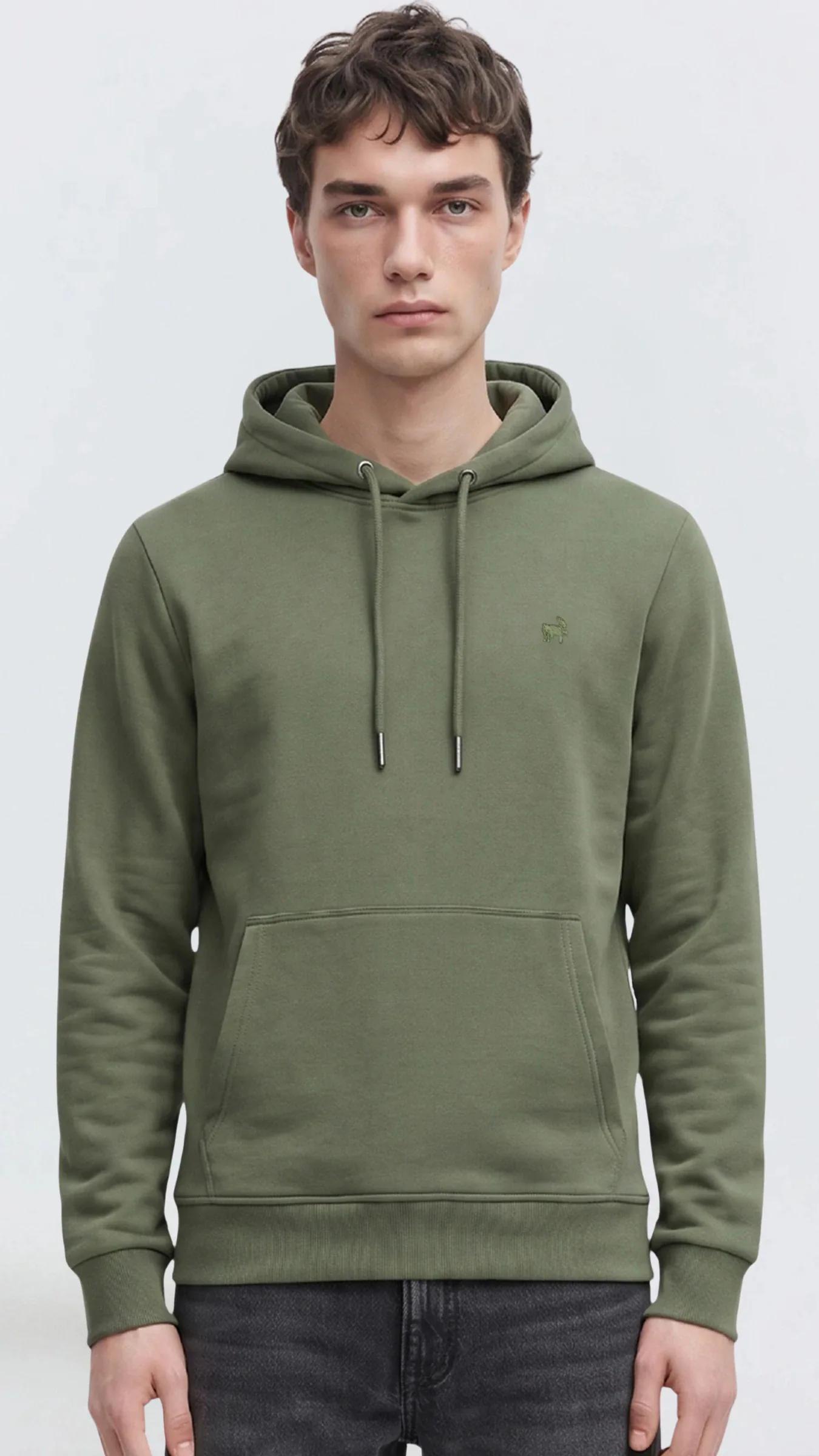 Premium Erkek Basic Logo Kapüşonlu Sweatshirt Flint - Haki