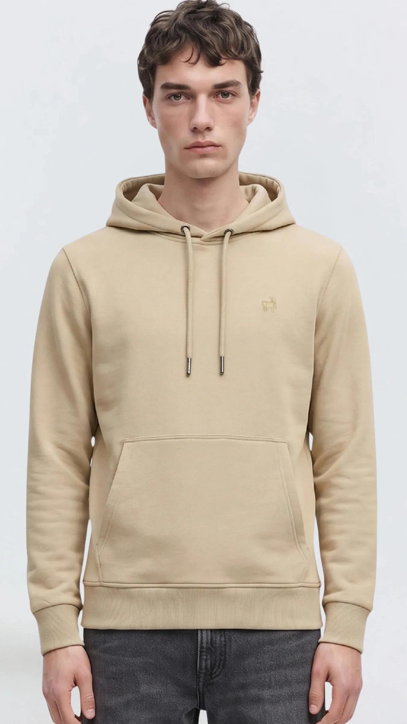 Premium Erkek Basic Logo Kapüşonlu Sweatshirt Flint - Bej