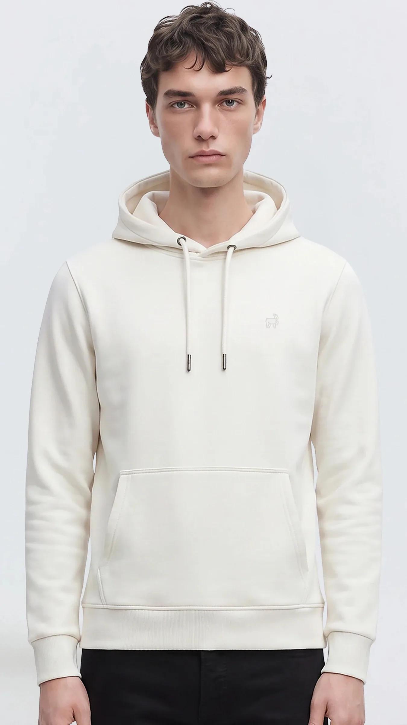 Premium Erkek Basic Logo Kapüşonlu Sweatshirt Flint - Ekru