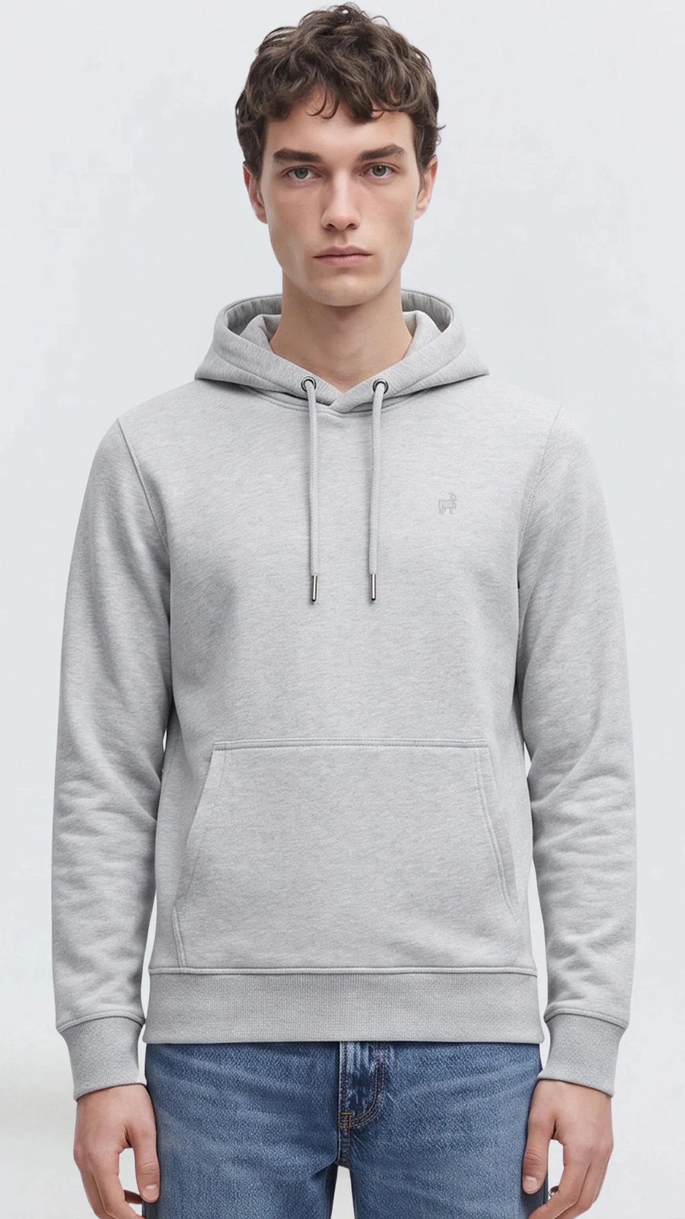 Premium Erkek Basic Logo Kapüşonlu Sweatshirt Flint - Gri Melanj