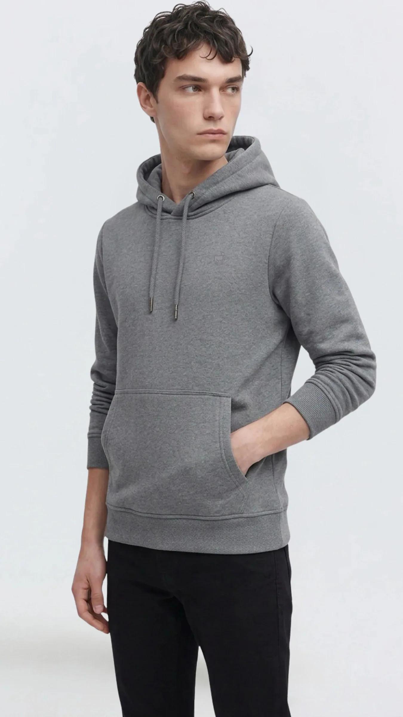 Premium Erkek Basic Logo Kapüşonlu Sweatshirt Flint