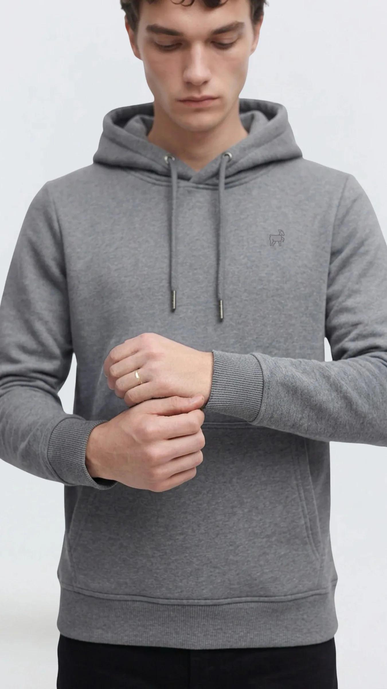 Premium Erkek Basic Logo Kapüşonlu Sweatshirt Flint