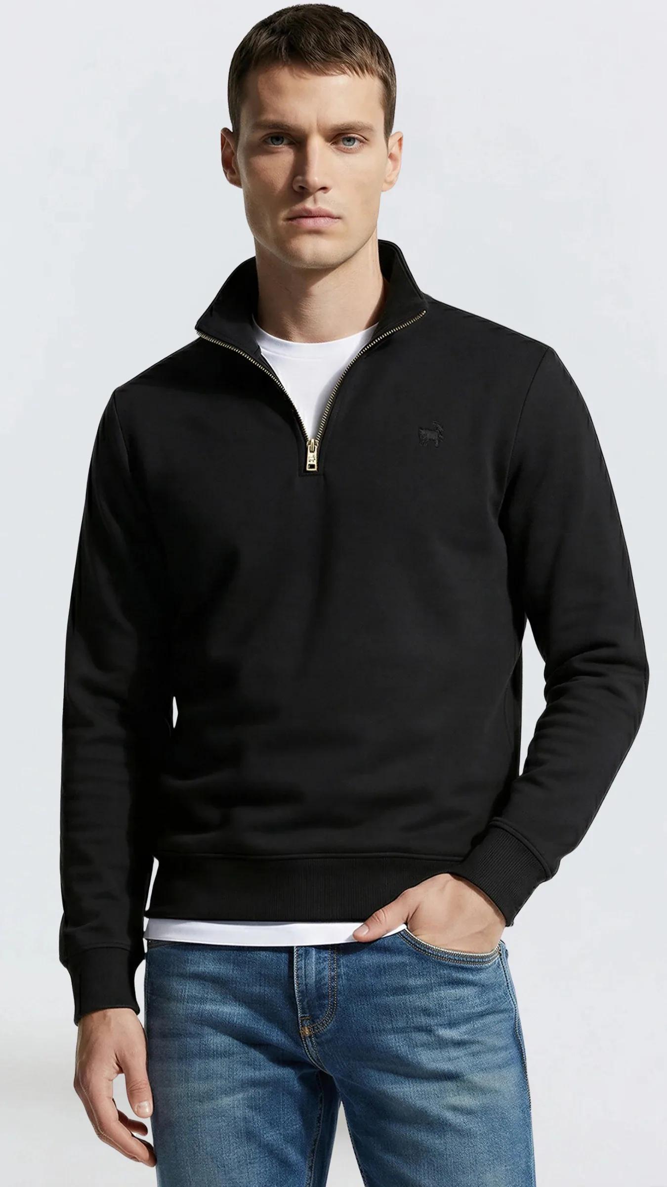 Premium Erkek Yarım Yaka Fermuarlı Sweatshirt Emilio - Siyah