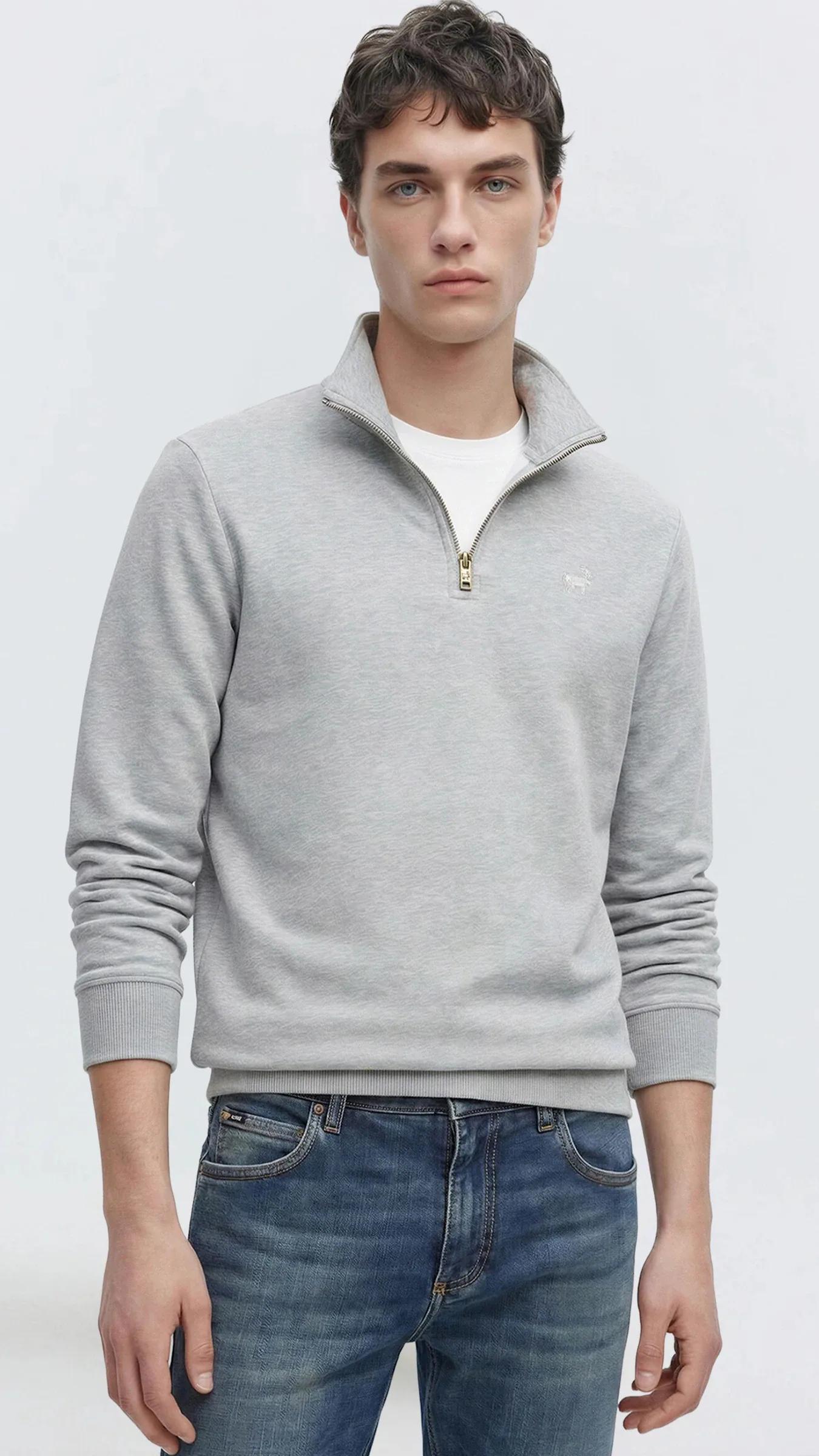 Premium Erkek Yarım Yaka Fermuarlı Sweatshirt Emilio - Gri