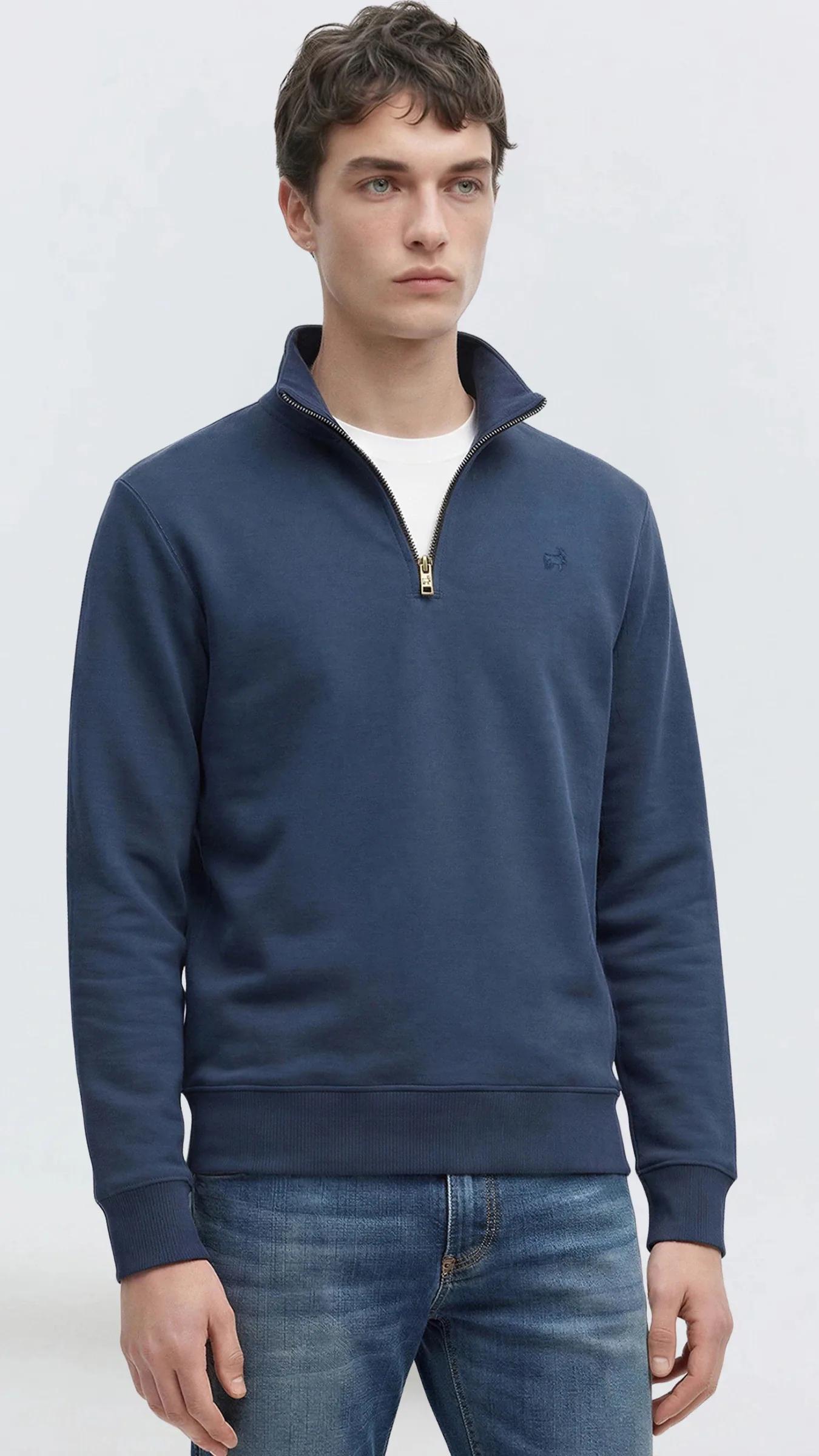 Premium Erkek Yarım Yaka Fermuarlı Sweatshirt Emilio - Lacivert
