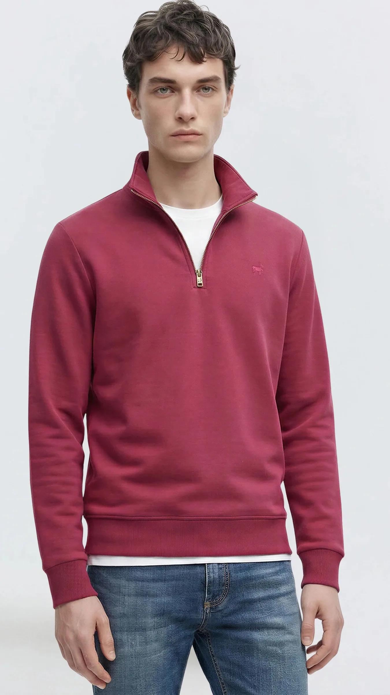 Premium Erkek Yarım Yaka Fermuarlı Sweatshirt Emilio - Bordo