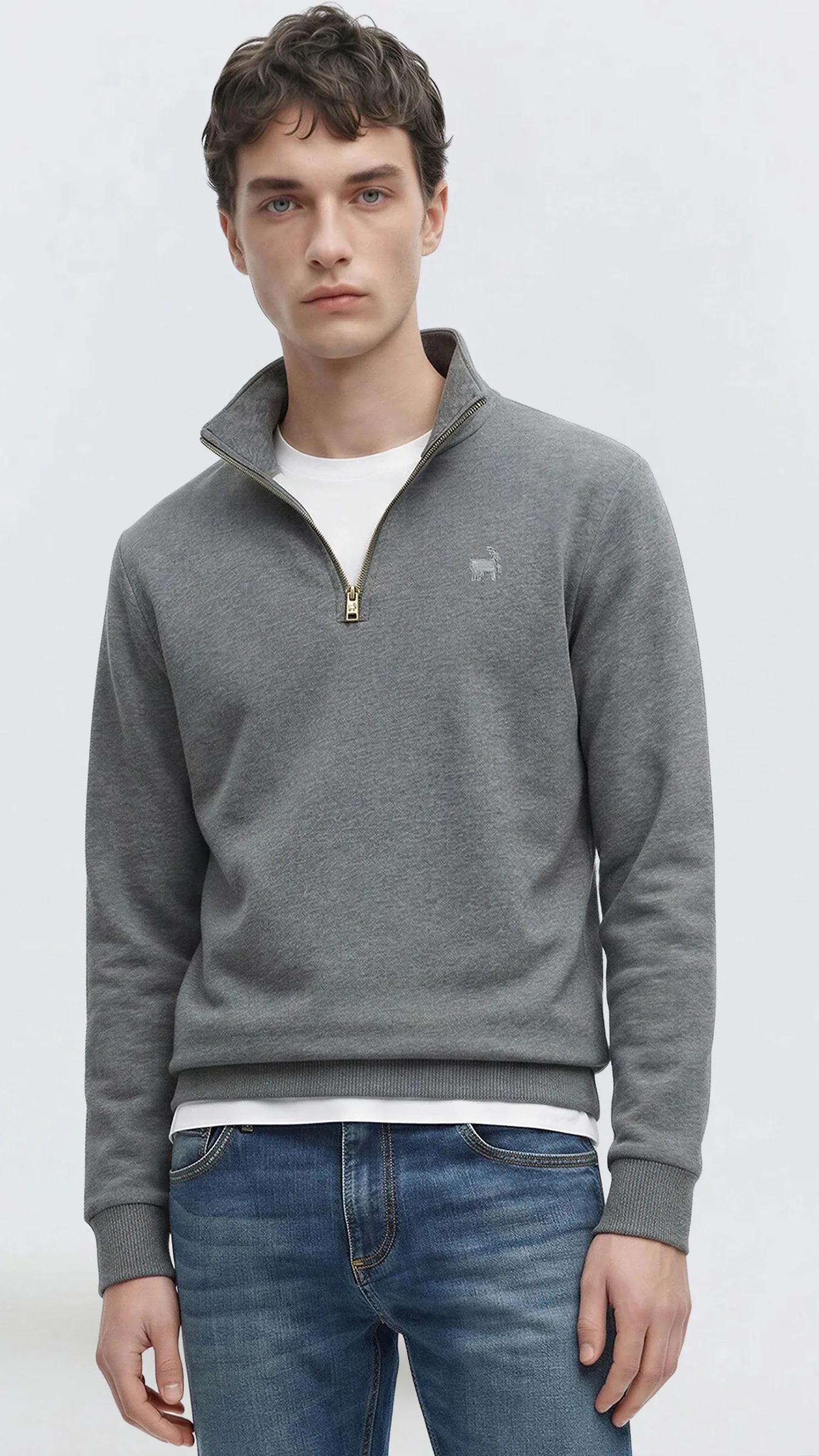 Premium Erkek Yarım Yaka Fermuarlı Sweatshirt Emilio - Antrasit