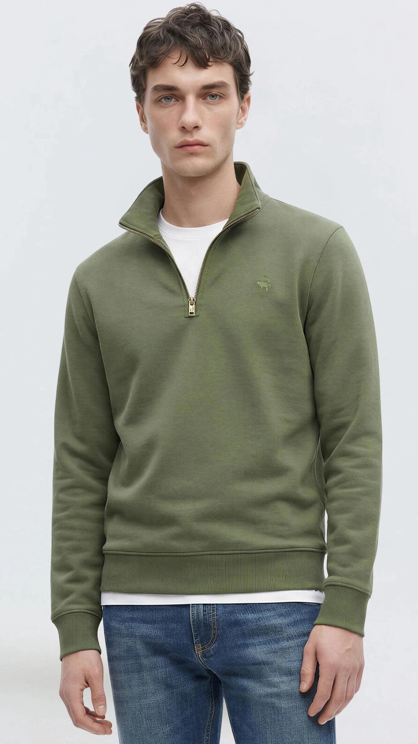 Premium Erkek Yarım Yaka Fermuarlı Sweatshirt Emilio - Haki