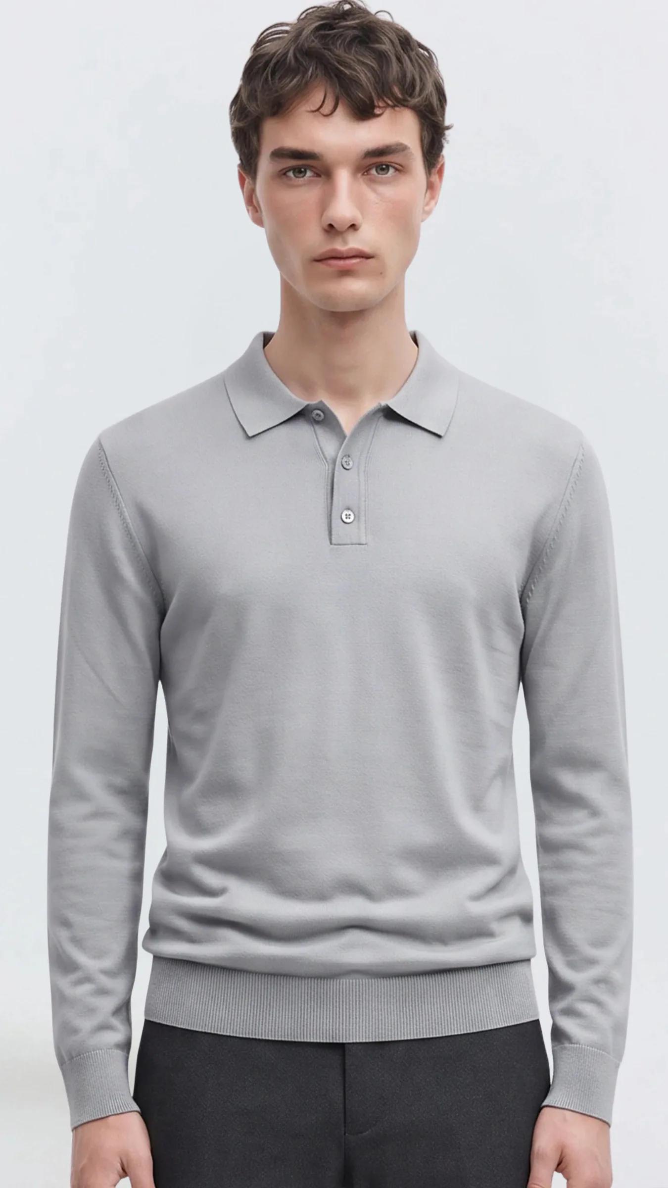 Premium Erkek Polo Yaka Triko Kazak Uzun Kollu Massimiliano - Gri