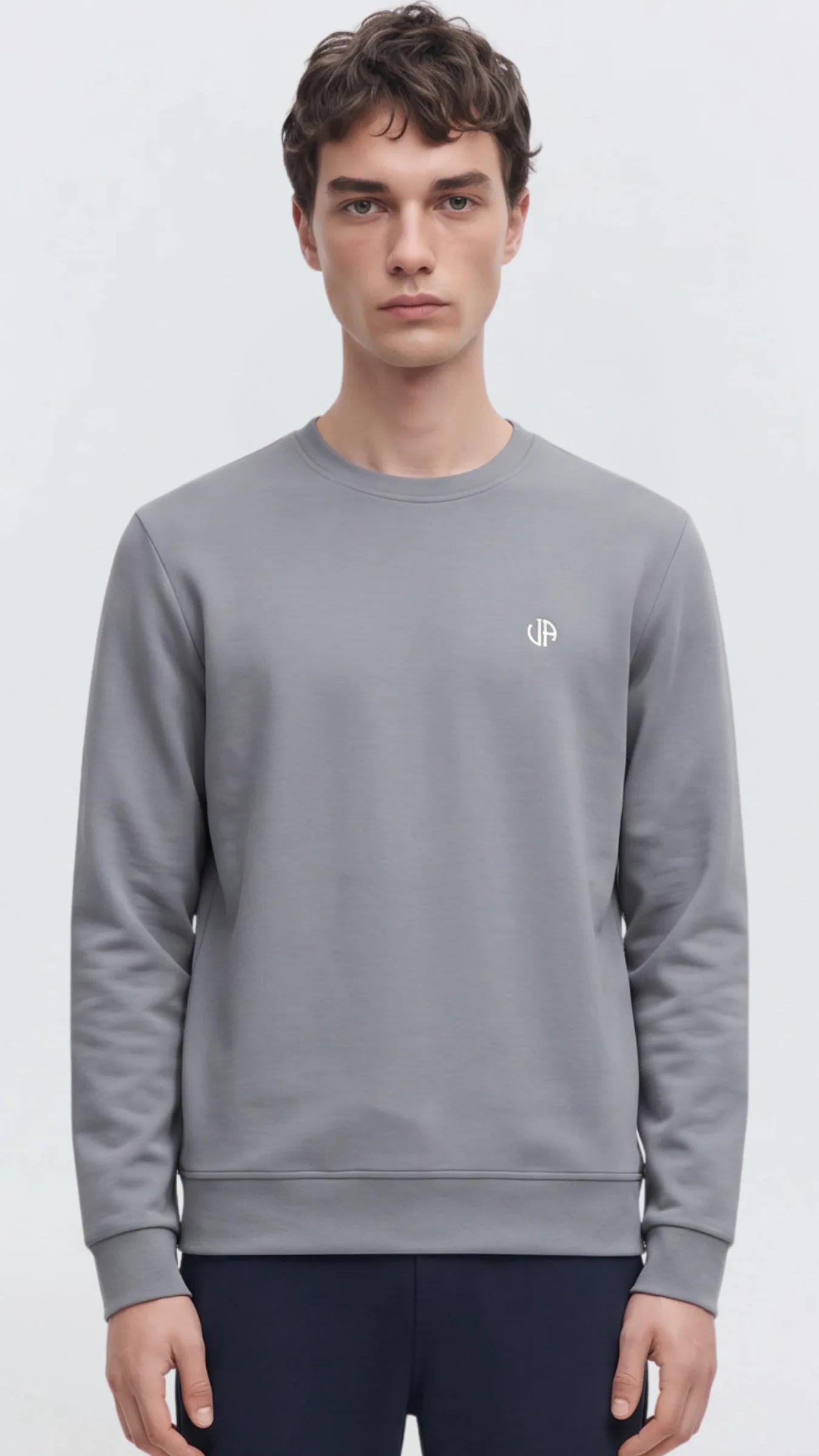 Premium Erkek Doubleface Bisiklet Yaka Sweatshirt Varelli - Füme