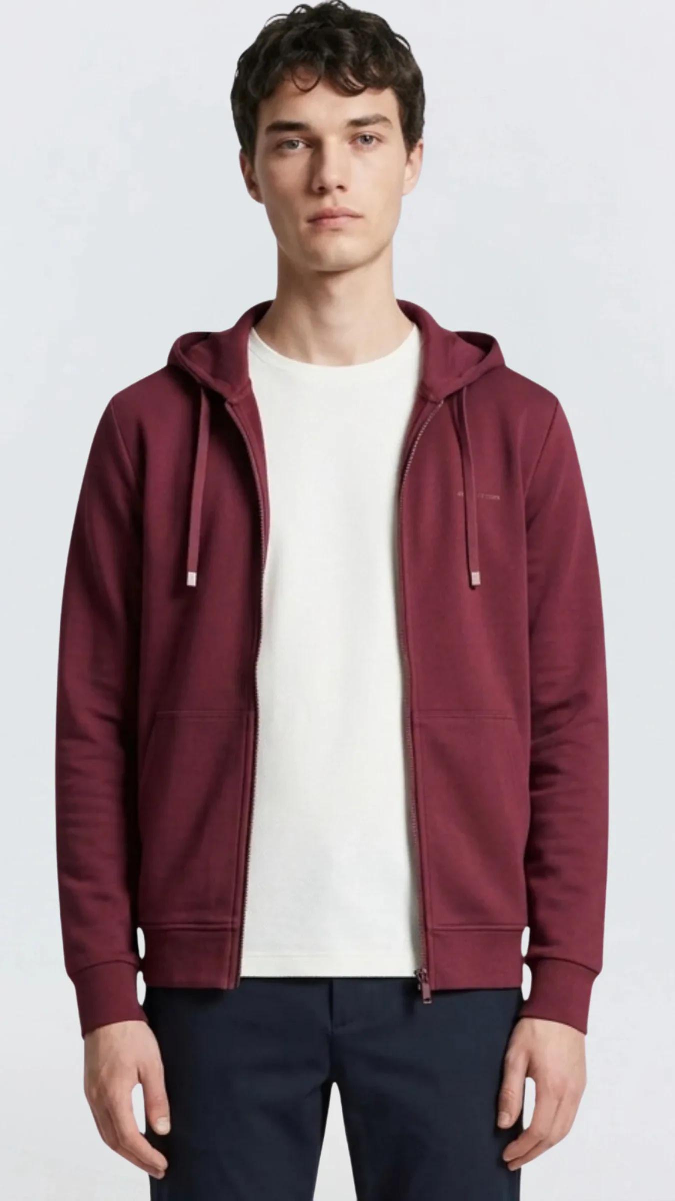 Premium Erkek Doubleface Kapüşonlu Fermuarlı Sweatshirt Axis - Bordo