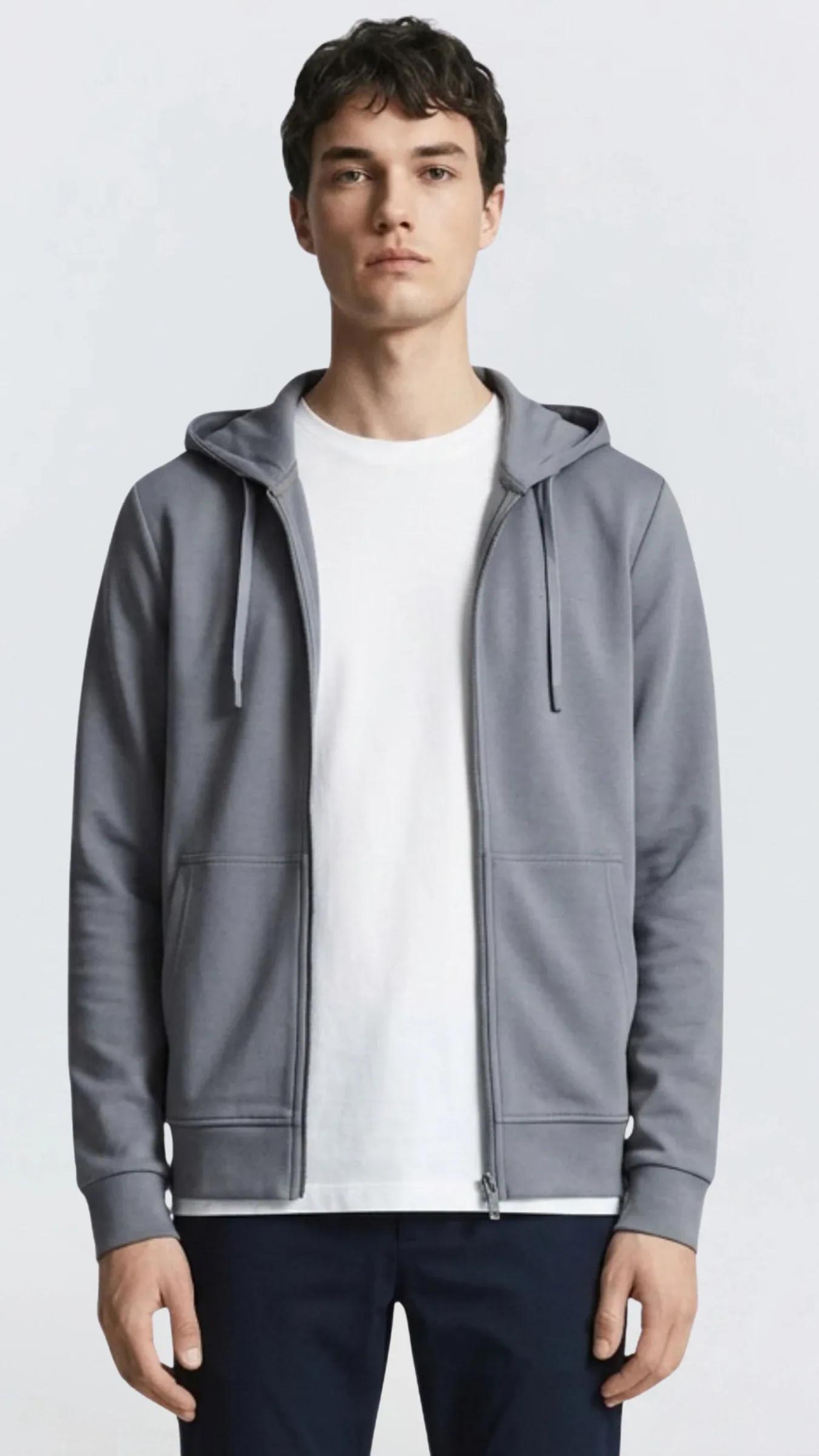 Premium Erkek Doubleface Kapüşonlu Fermuarlı Sweatshirt Axis - Füme
