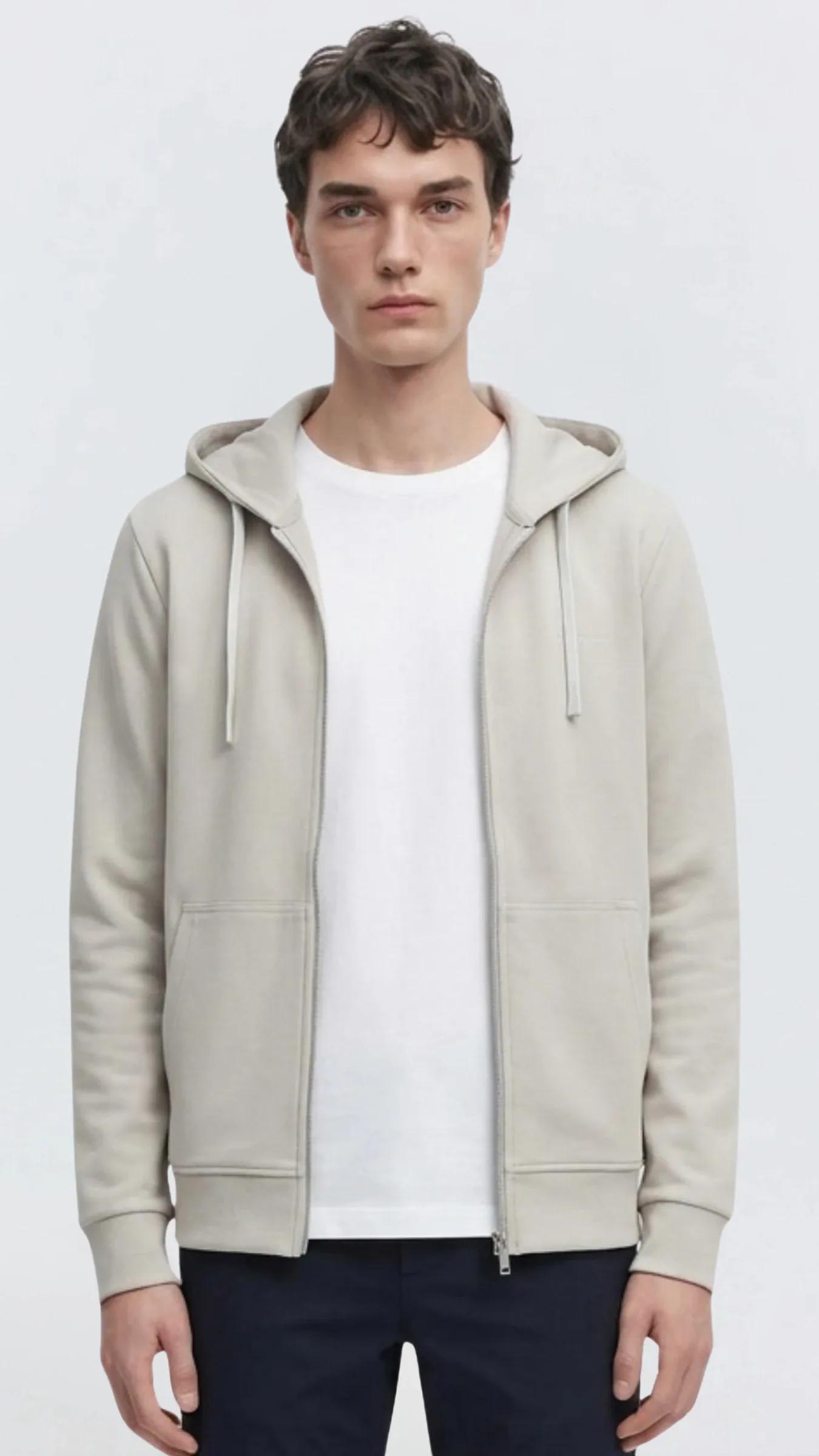Premium Erkek Doubleface Kapüşonlu Fermuarlı Sweatshirt Axis - Gri