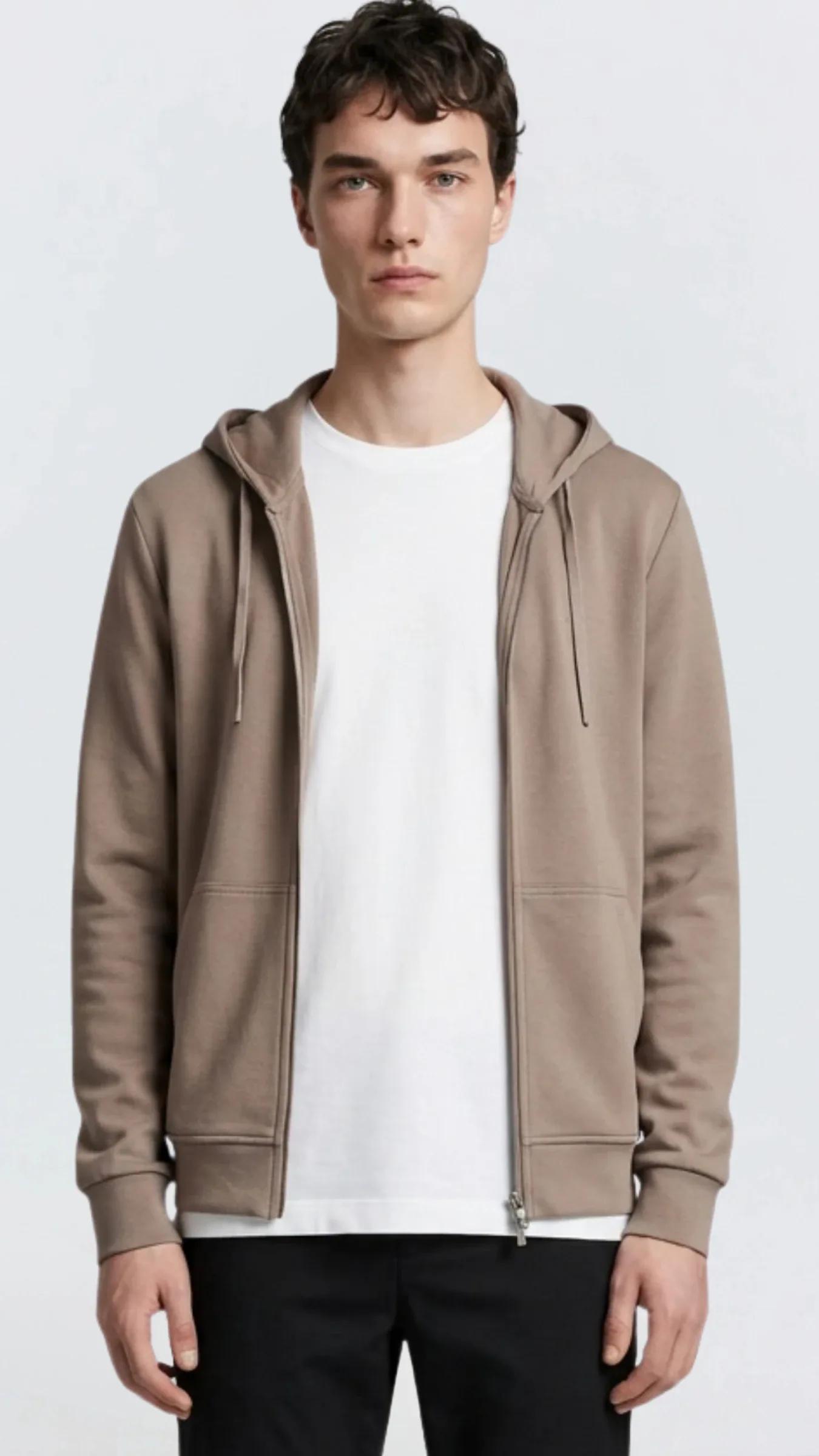 Premium Erkek Doubleface Kapüşonlu Fermuarlı Sweatshirt Axis - Kahve