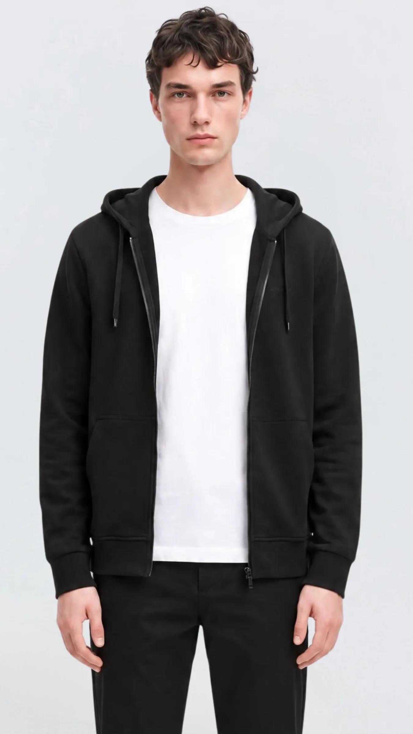 Premium Erkek Doubleface Kapüşonlu Fermuarlı Sweatshirt Axis - Siyah