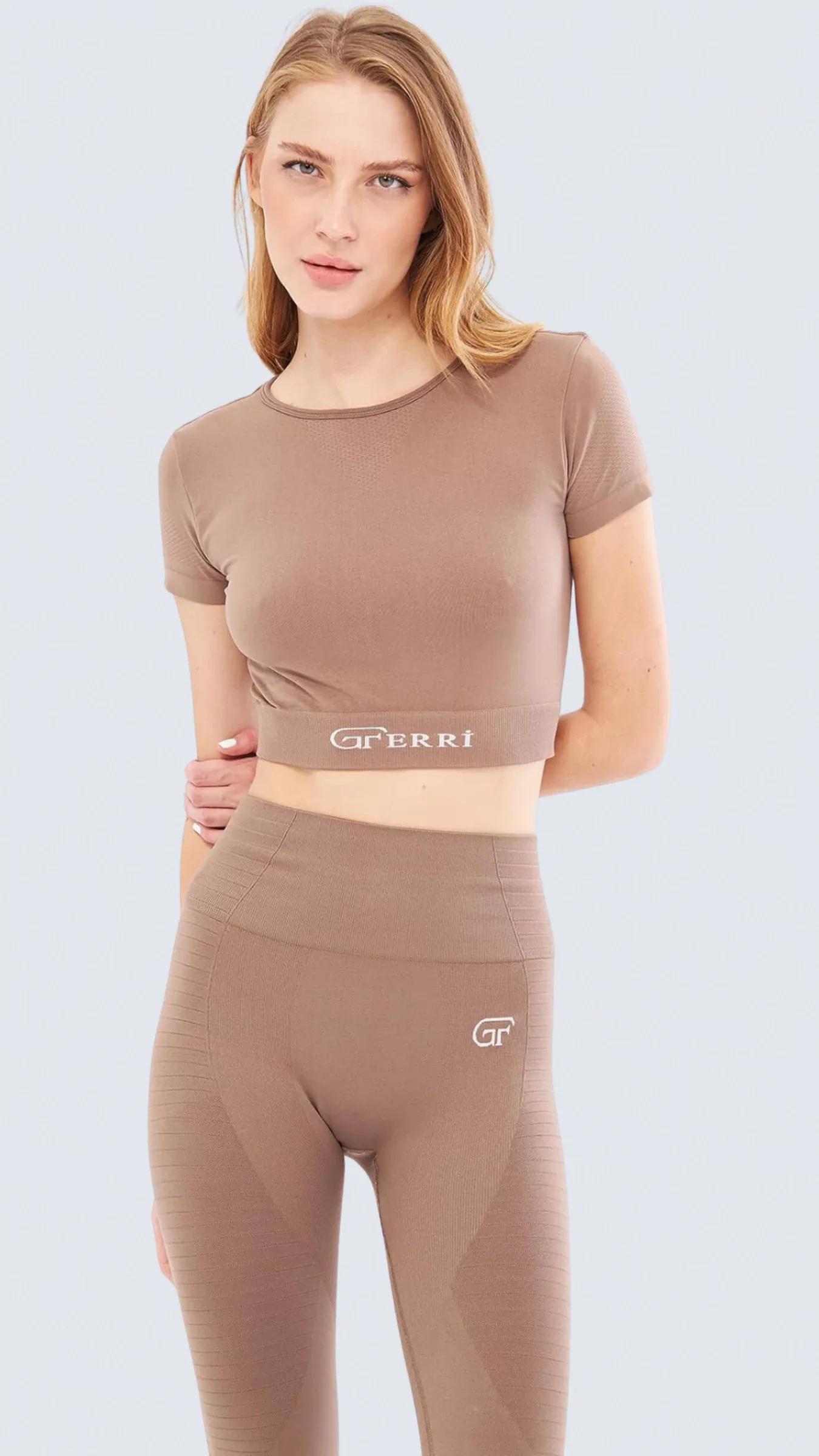 Yumuşak Dokulu, Esnek Yoga, Koşu, Spor ve Günlük Crop Top Mila - Moka