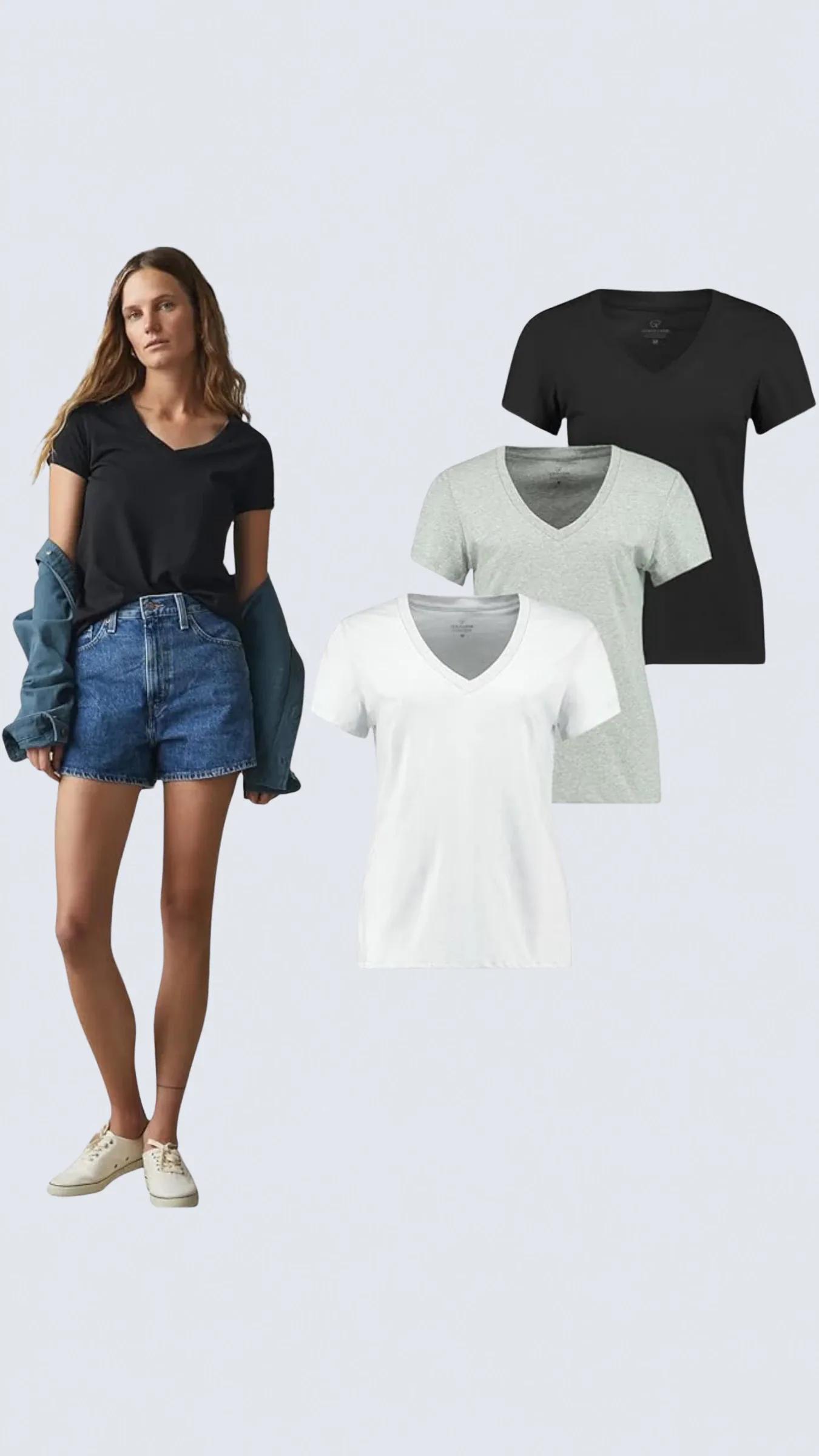 3'lü Kutu Premium Kadın V Yaka Tee T-shirt Rosie