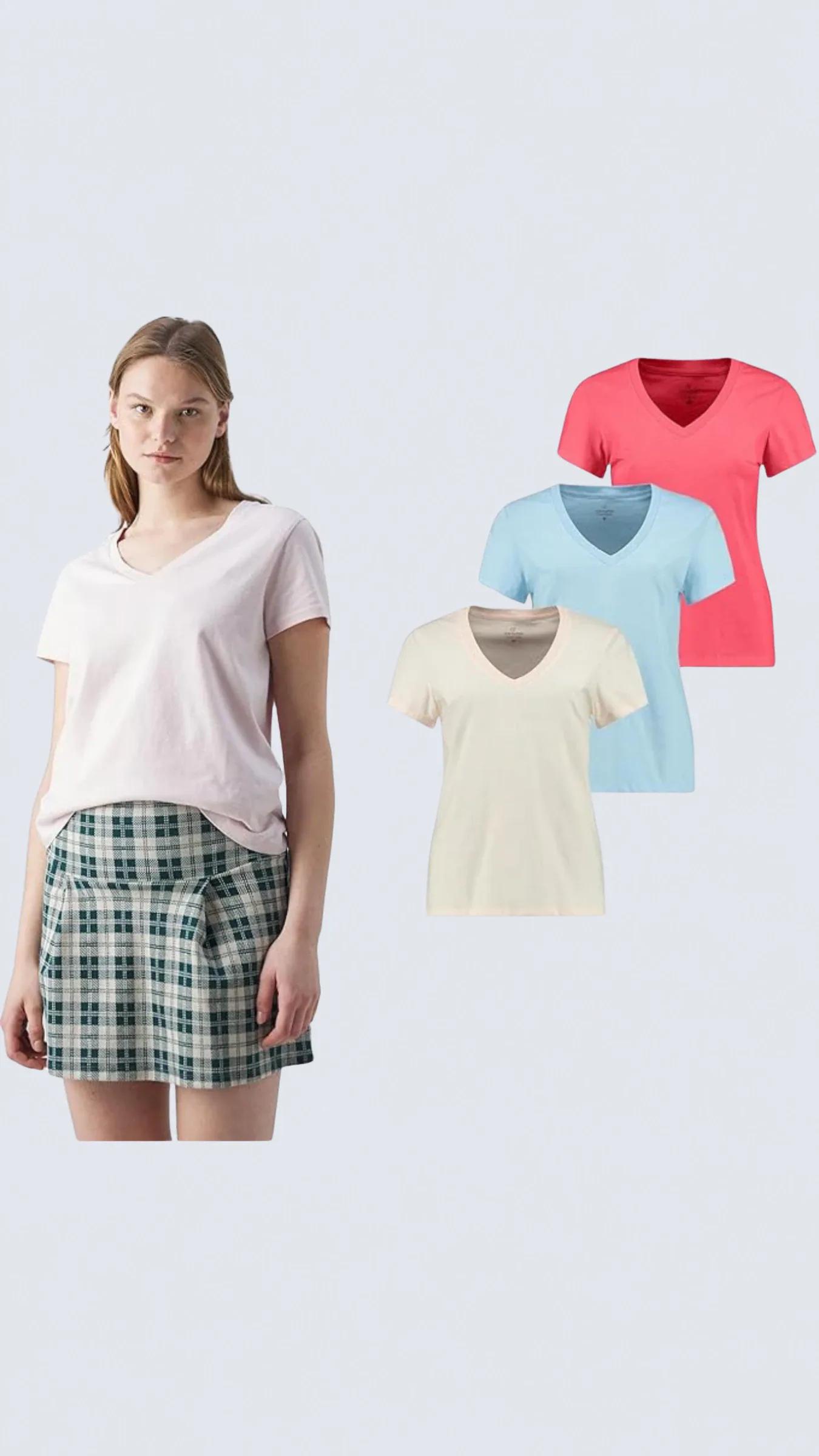3'lü Kutu Premium Kadın V Yaka Tee T-shirt Rosie - GF-505 B